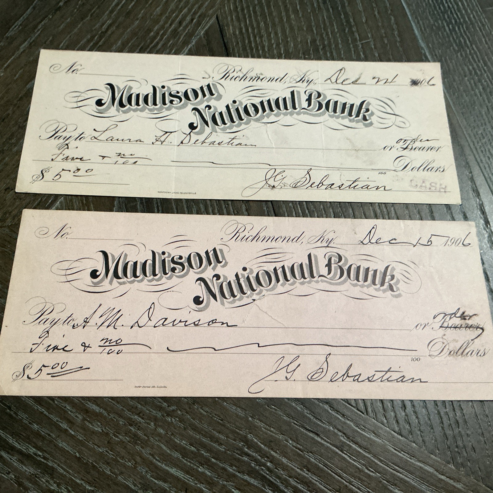 Vintage Bank Checks Madison National Bank Richmond Kentucky 1906 Vintage Bank Checks Madison National Bank Richmond Kentucky 1906
