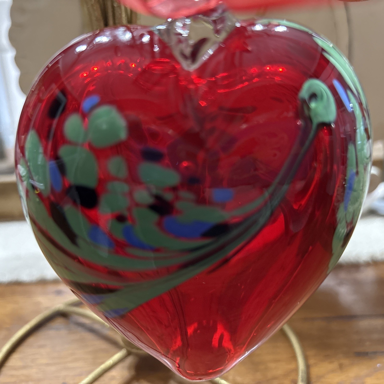 Huge HEAVY Murano Style Blown Art Glass Heart Ornament/Paperweight ~Valentine~