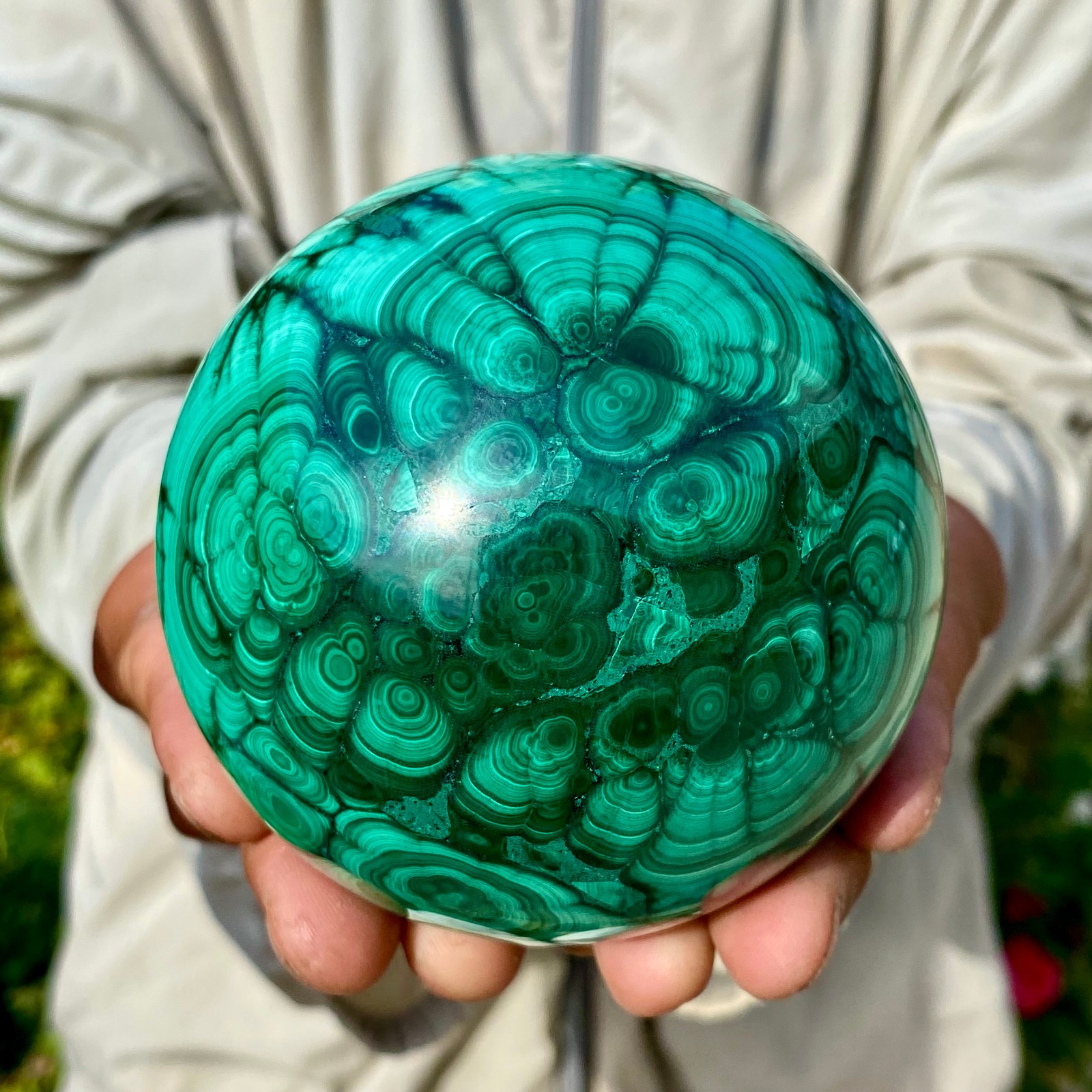 2.75LB Rare Natural Malachite quartz hand Carved sphere Crystal Healing