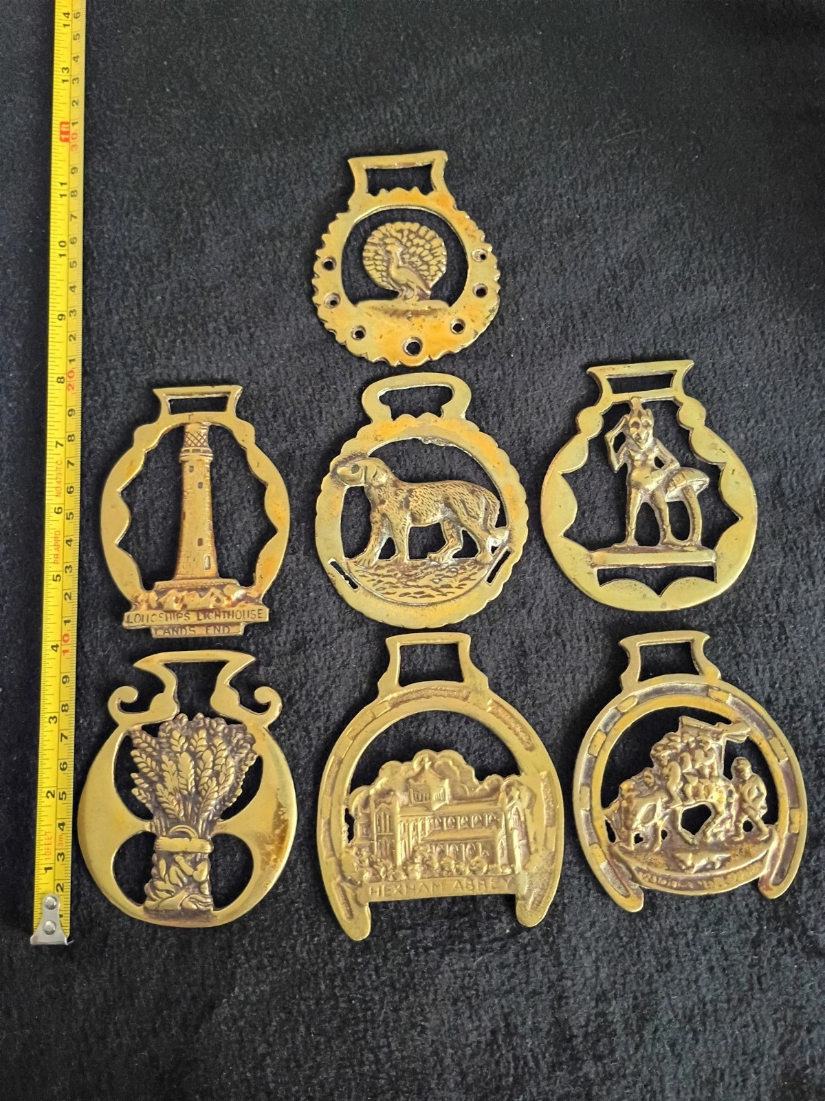 Vintage Equestrian Horse Saddle Brass Medallions Lot of 7