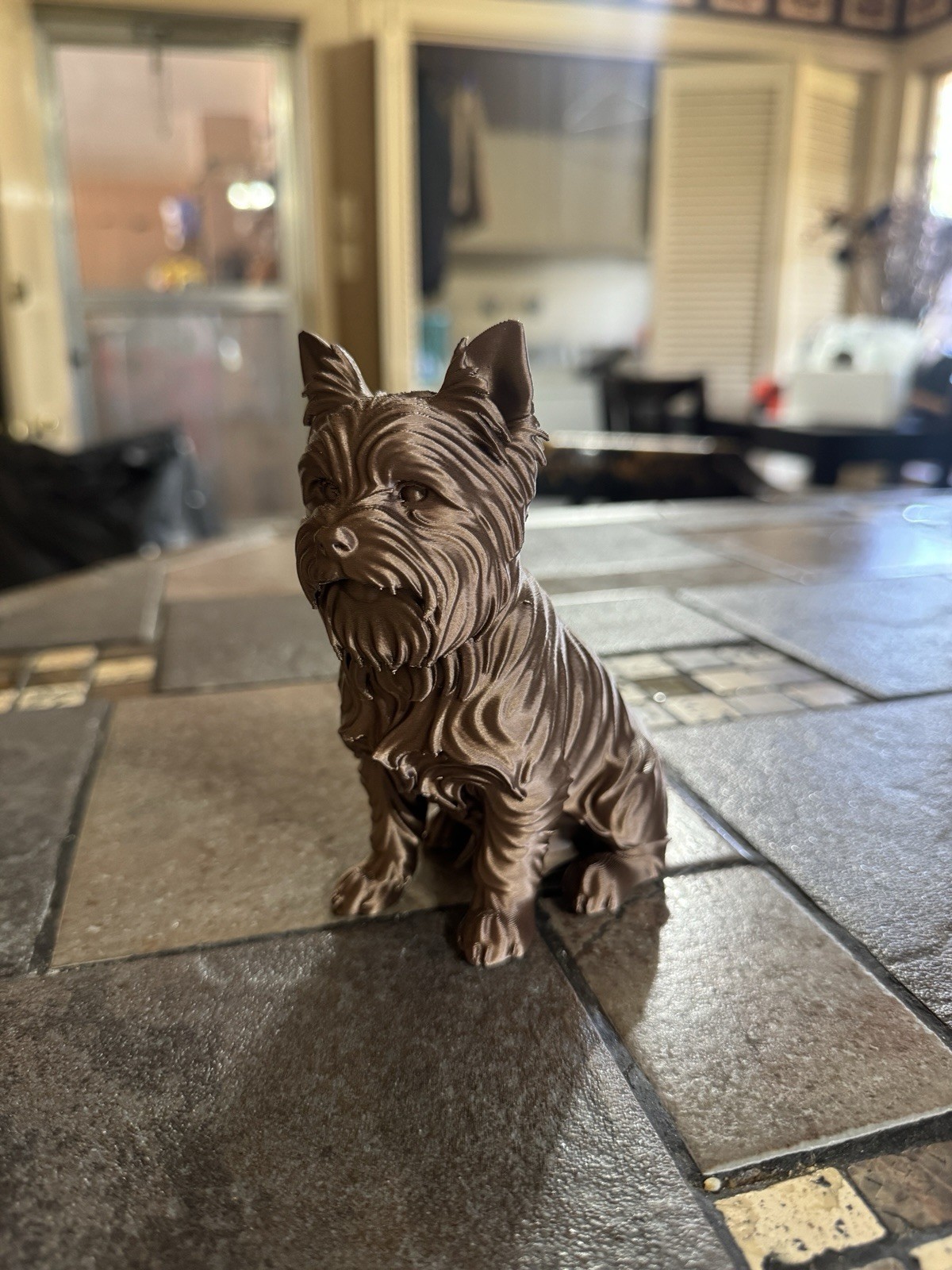 Yorkshire Terrier Miniature Bronze PLA Dog Statue Figurine Sculpture Home Decor