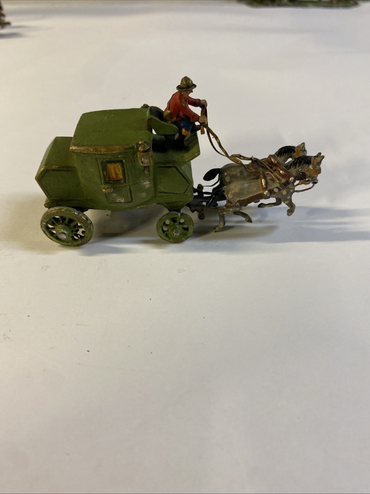 Antique Cold Painted Bronze Stage Coach Pulled By 2 Horse Very Rare Solid Heavy 