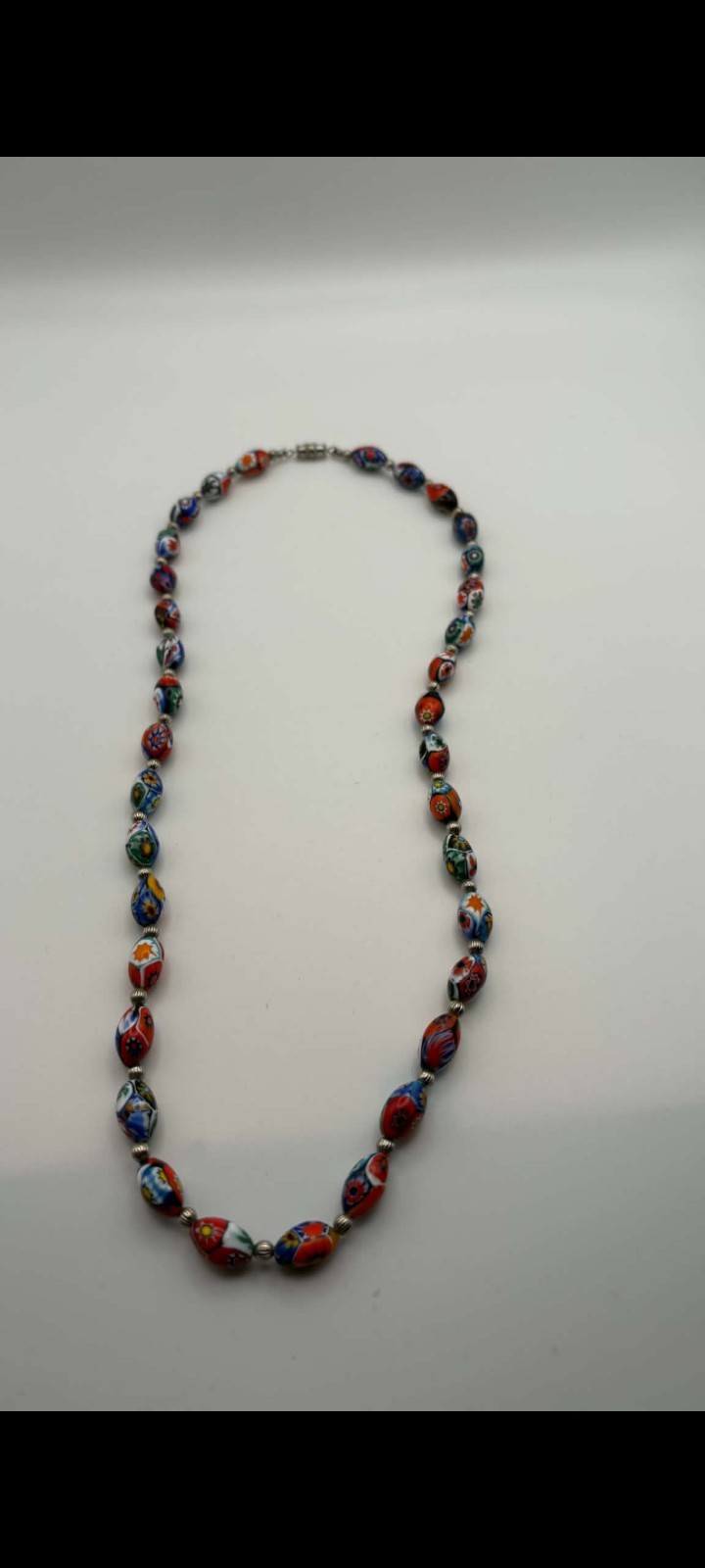 Vintage Venetian Murano Millefiori Oval Bead Necklace 