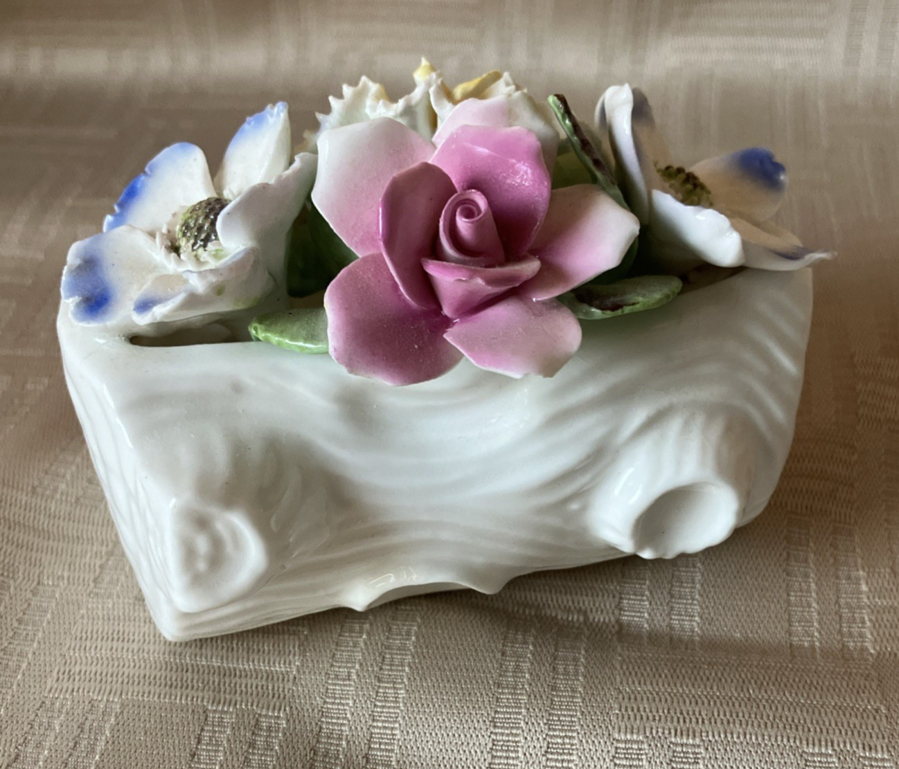 Royale Stratford Fine Bone China Pastel Flowers on Log Handcrafted in England
