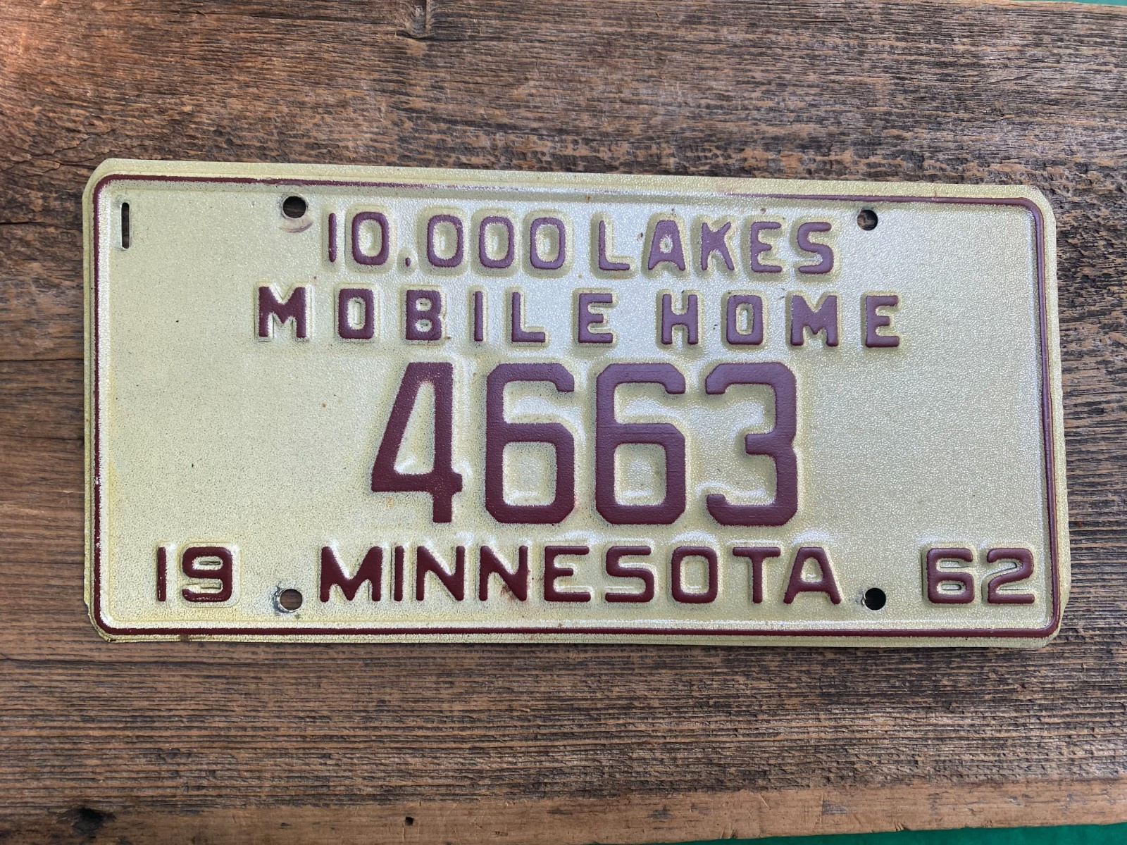 Vintage Original 1962 Minnesota License Plate Mobile Home 4663 10,000 Lakes