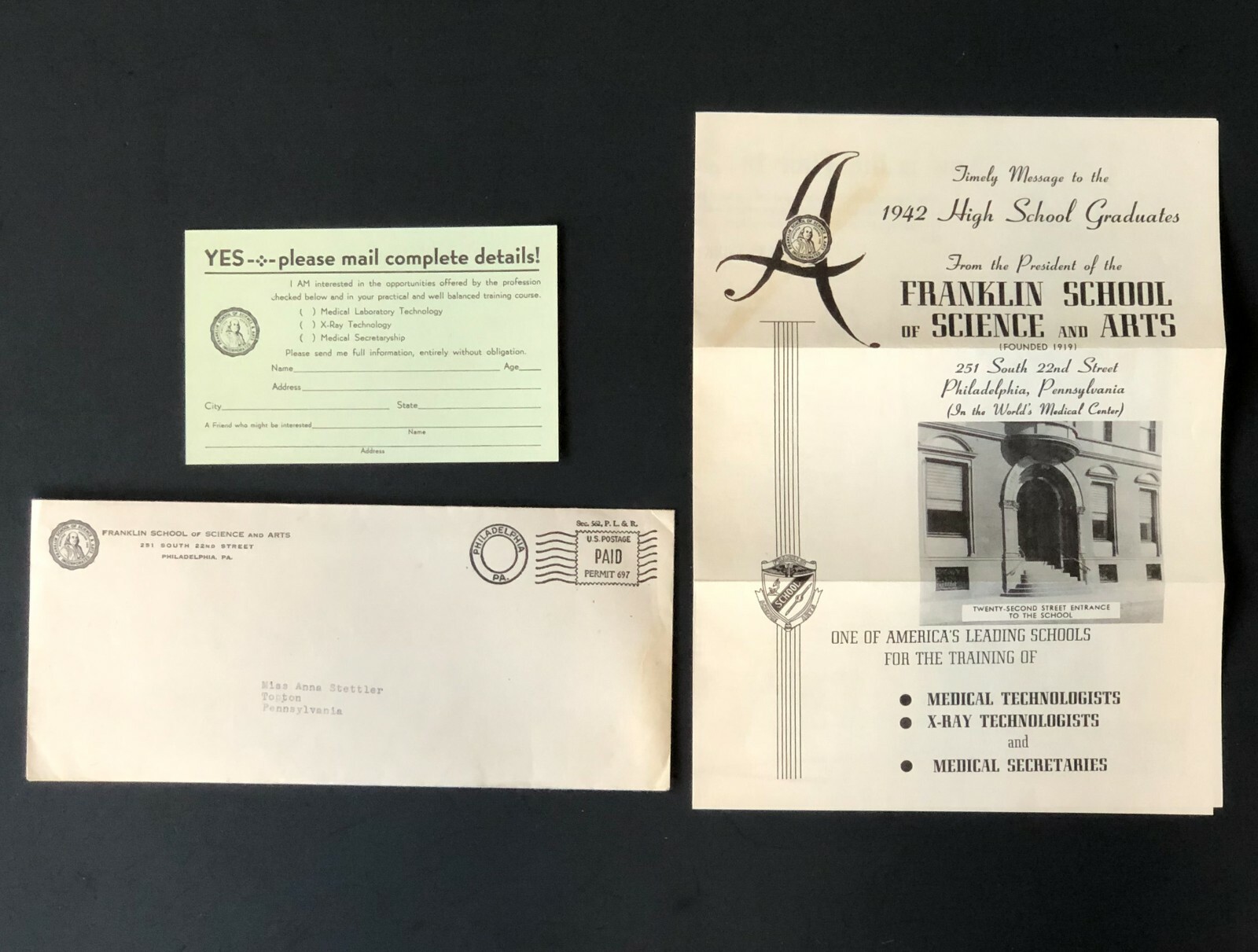 1942 Franklin School Of Science and Arts Brochure College Philadelphia Vintage