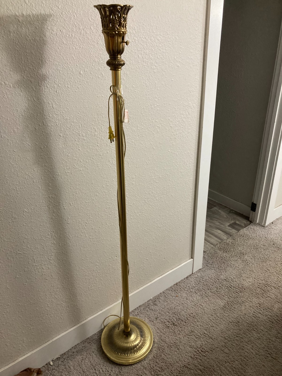 Vintage Brass Torchiere Floor Lamp Ornate Filigree Crown Mogul Socket
