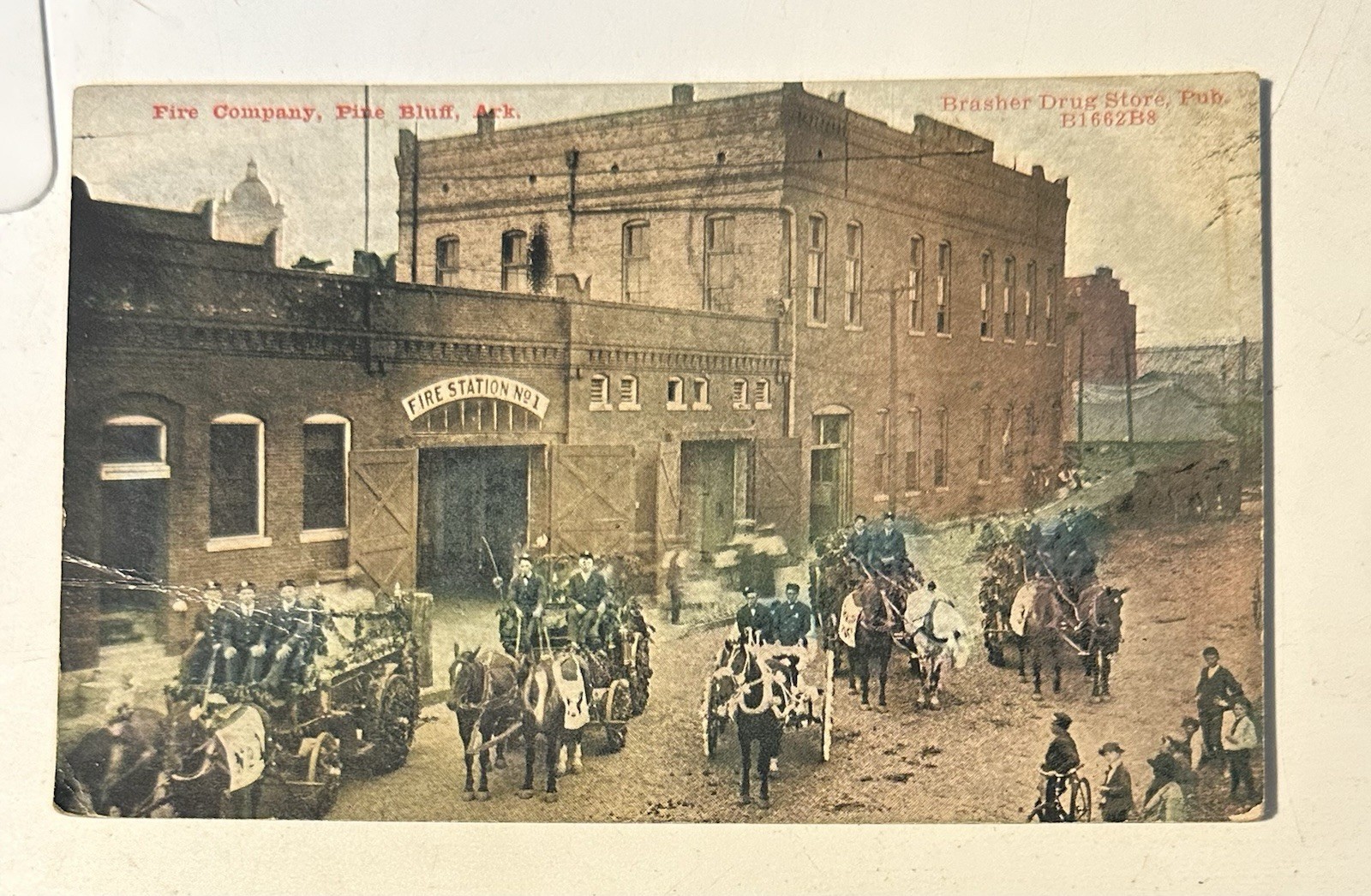 Pine Bluff, AR Arkansas 1910 Postcard, Fire Station Wagons (3E)