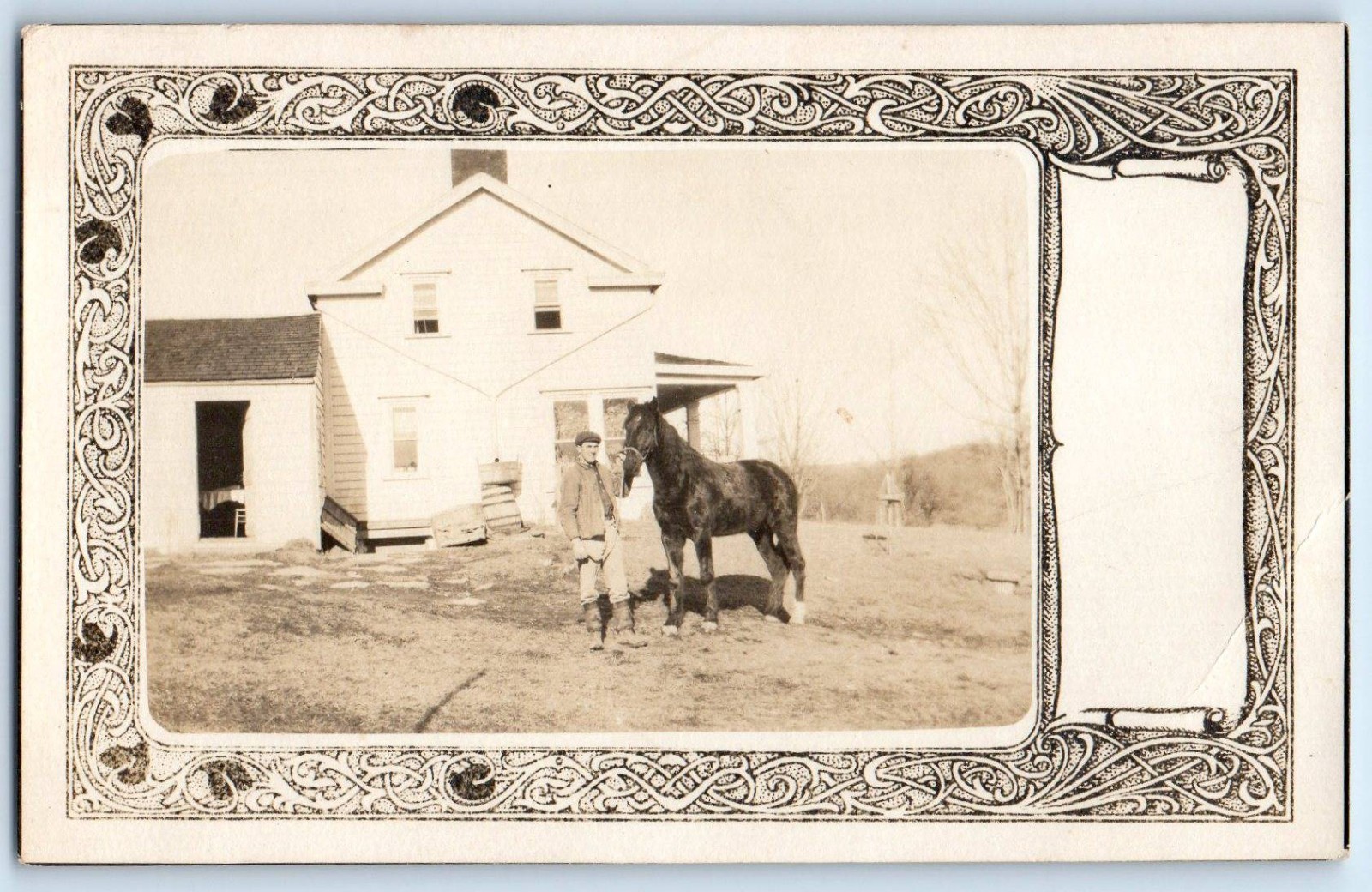 c1910\'s Man And Horse Barn Scene RPPC Photo Unposted Antique Postcard