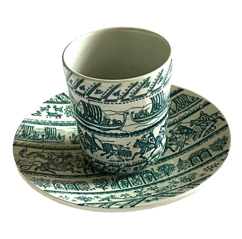 Vintage Nymolle Art Faience Hoyrup Cup & Saucer Denmark Green Limited Edition