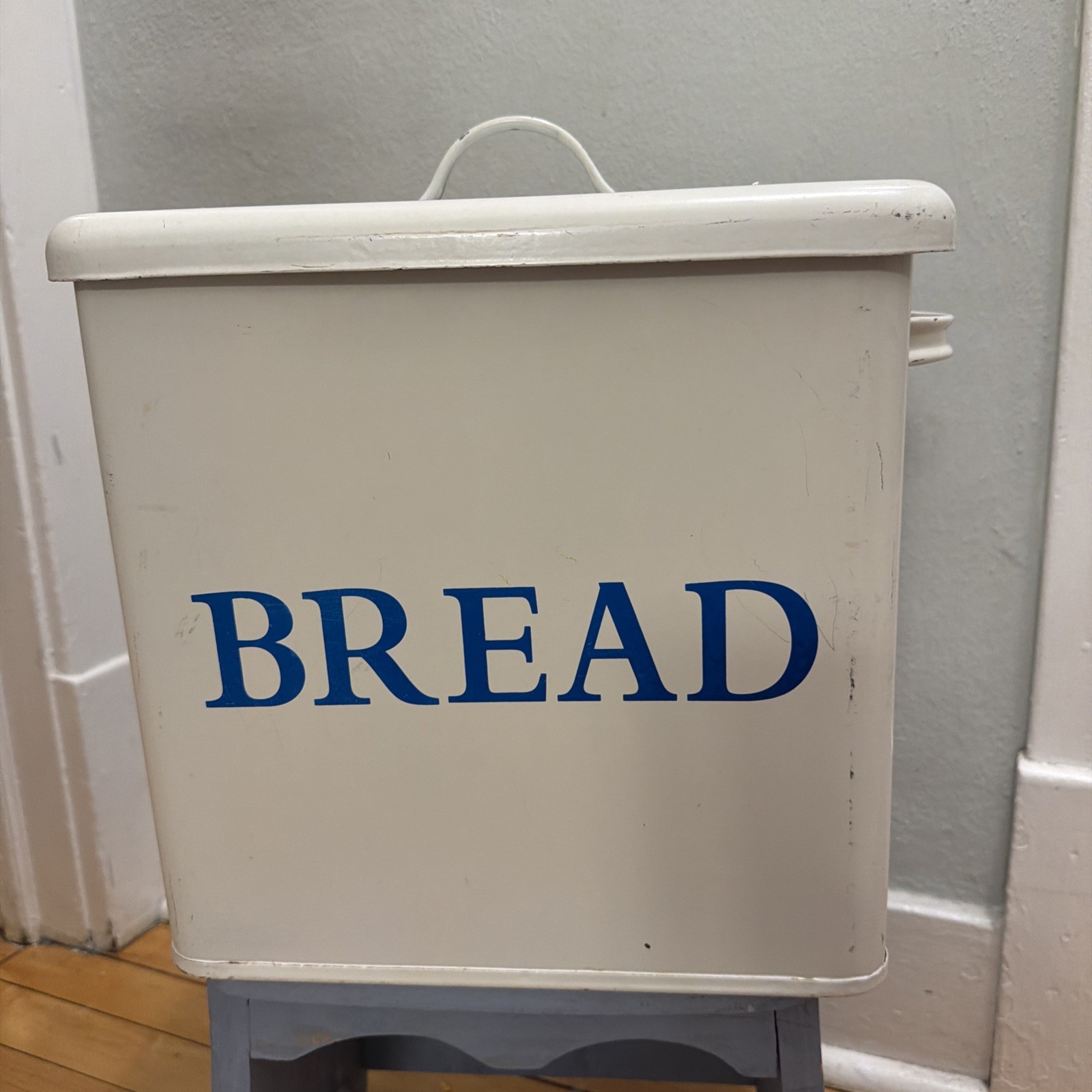 Vintage Large White Enamel Bread Box Bin Enamelware Farmhouse Cottage 12” Tall