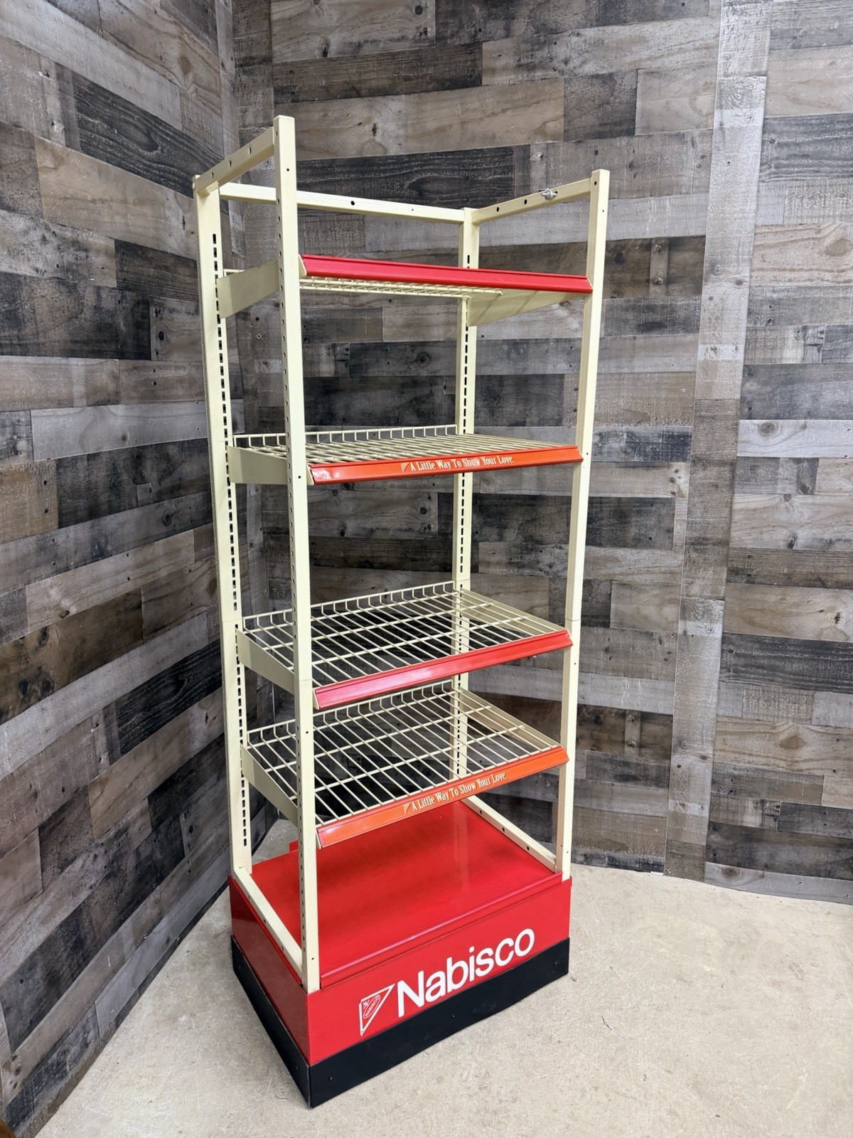 Vtg Metal Nabisco Commercial Store Display Stand Large Red White Unique Bookcase