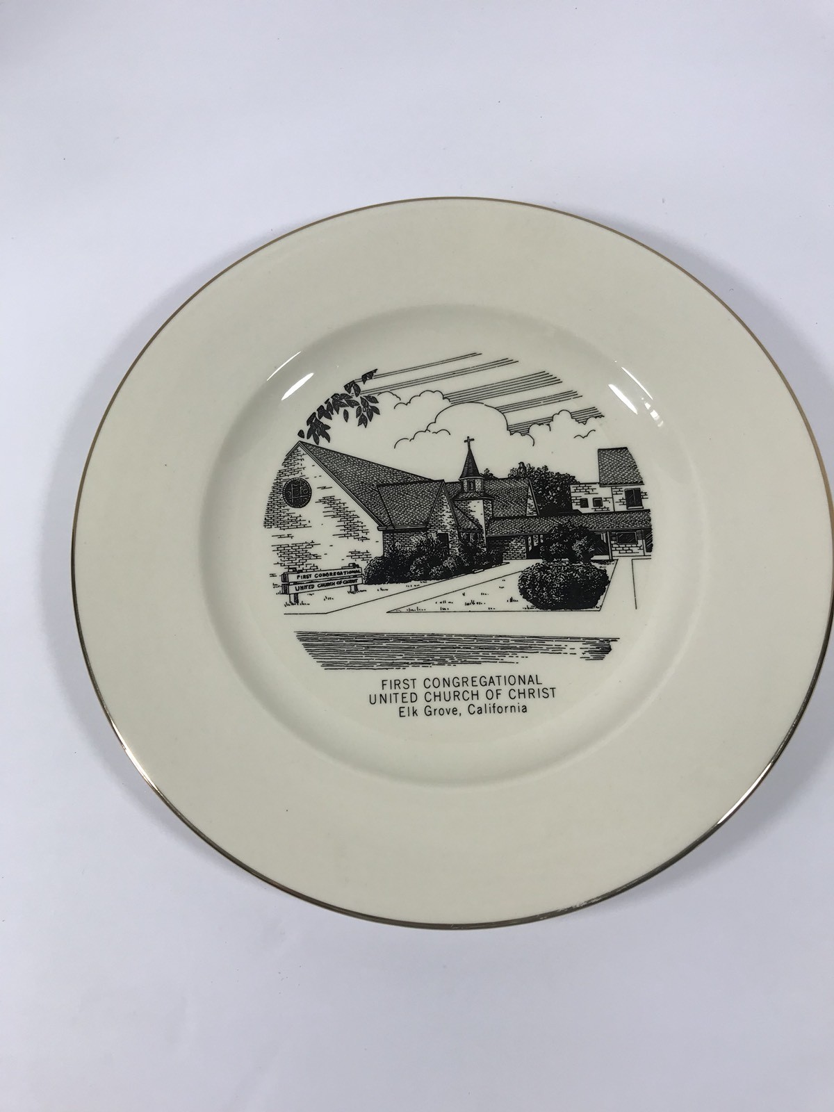 Vtg Advertising Plate FIRST CONGREGATIONAL United CHURCH of CHRIST Elk Grove CA