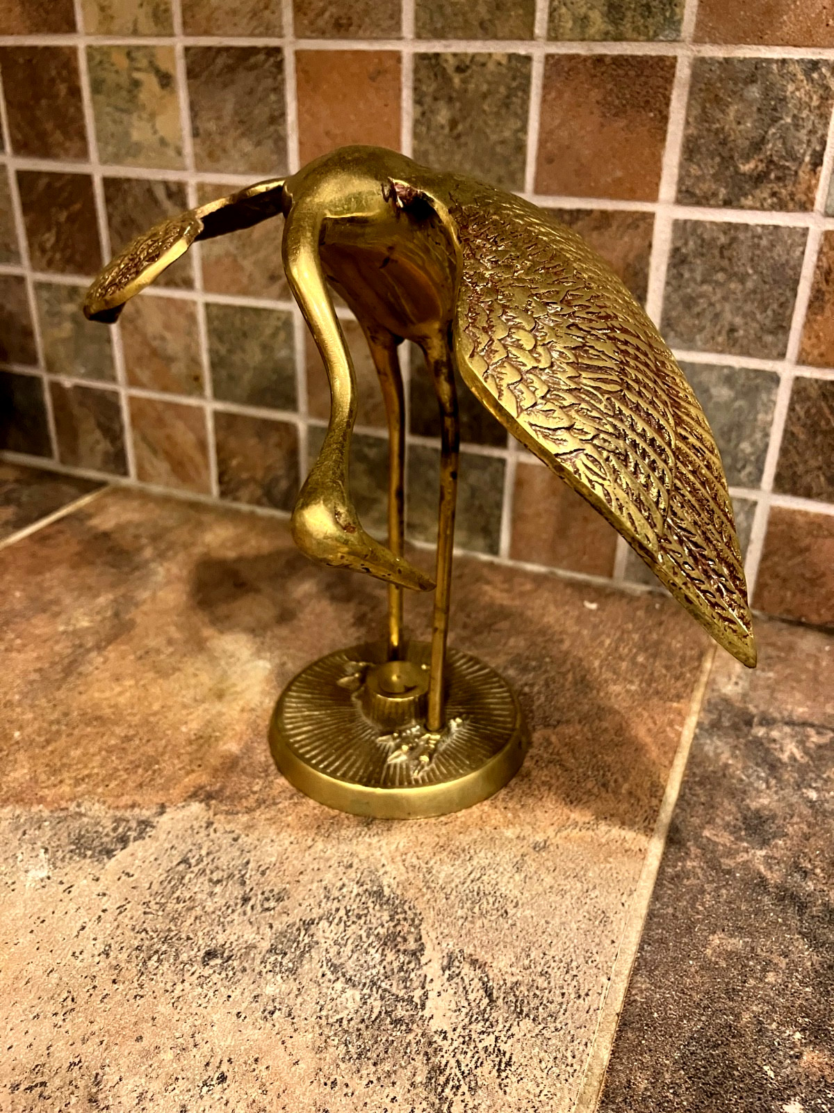 Vintage MCM Brass Crane, Heron Figurine, Bird Theme Decor