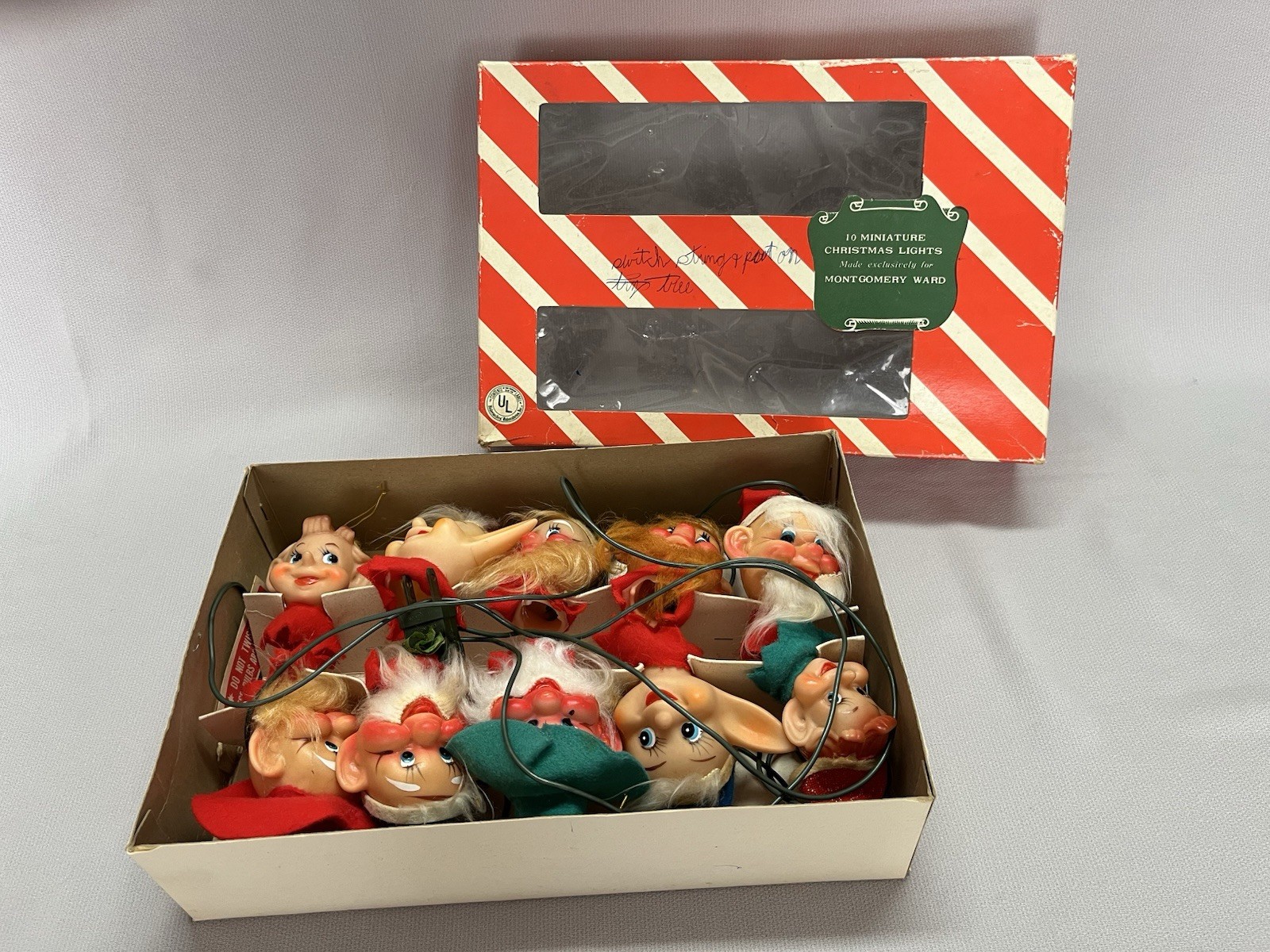 Vintage Montgomery Wards Lighted Pixie Elf Set of 10