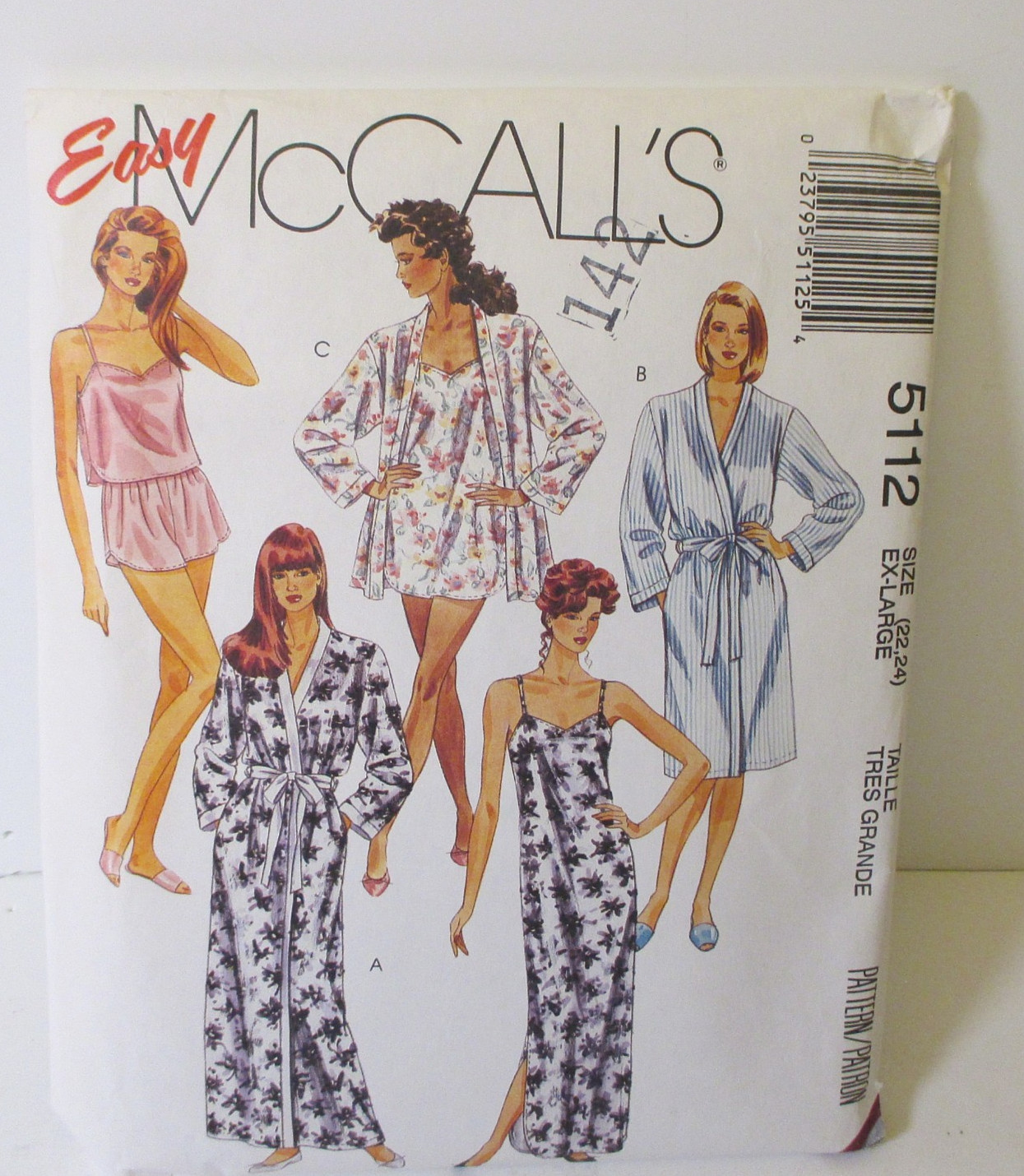 1990's McCall's  Misses' Sleepwear Pattern 5112 Size XL22,24 TALL UNCUT