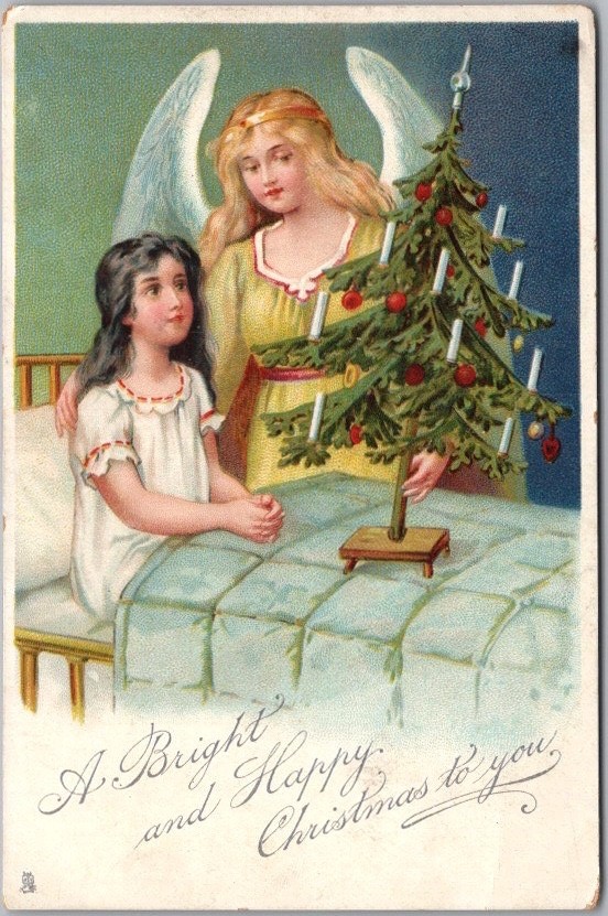 c1910s HAPPY CHRISTMAS Postcard Girl with Angel / - TUCK'S Series 8507 - UNUSED