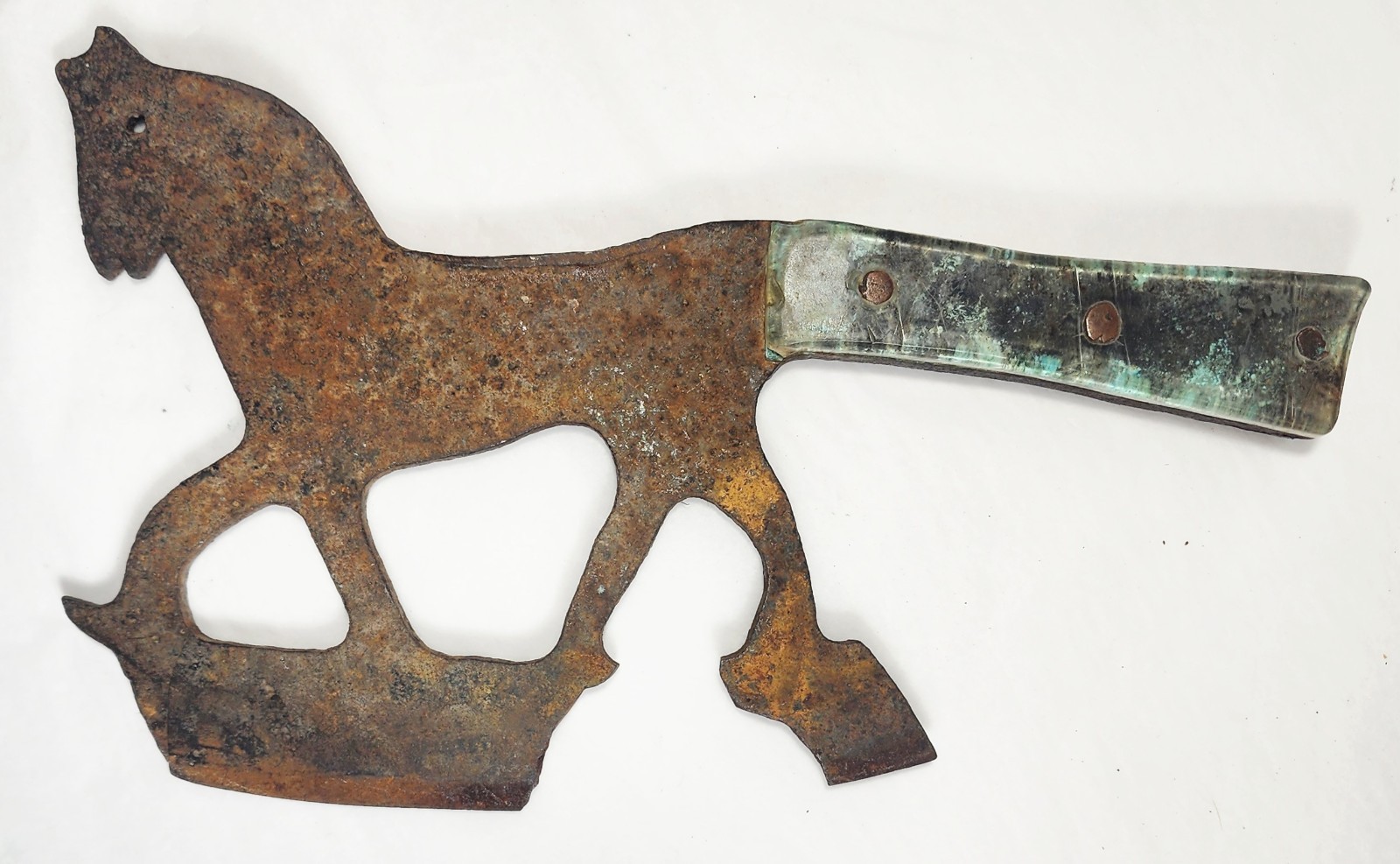 Old Handcrafted Horse Rustic Art Meat Cleaver Butcher Knife Axe Rare Europe 