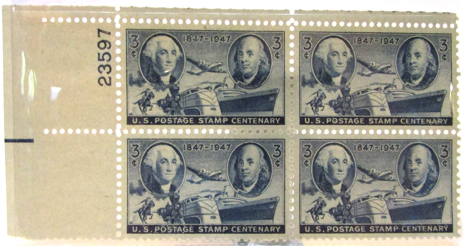 Block 4 New Vintage 1847-1947 U.S. 3¢ Postage Stamp Centenary