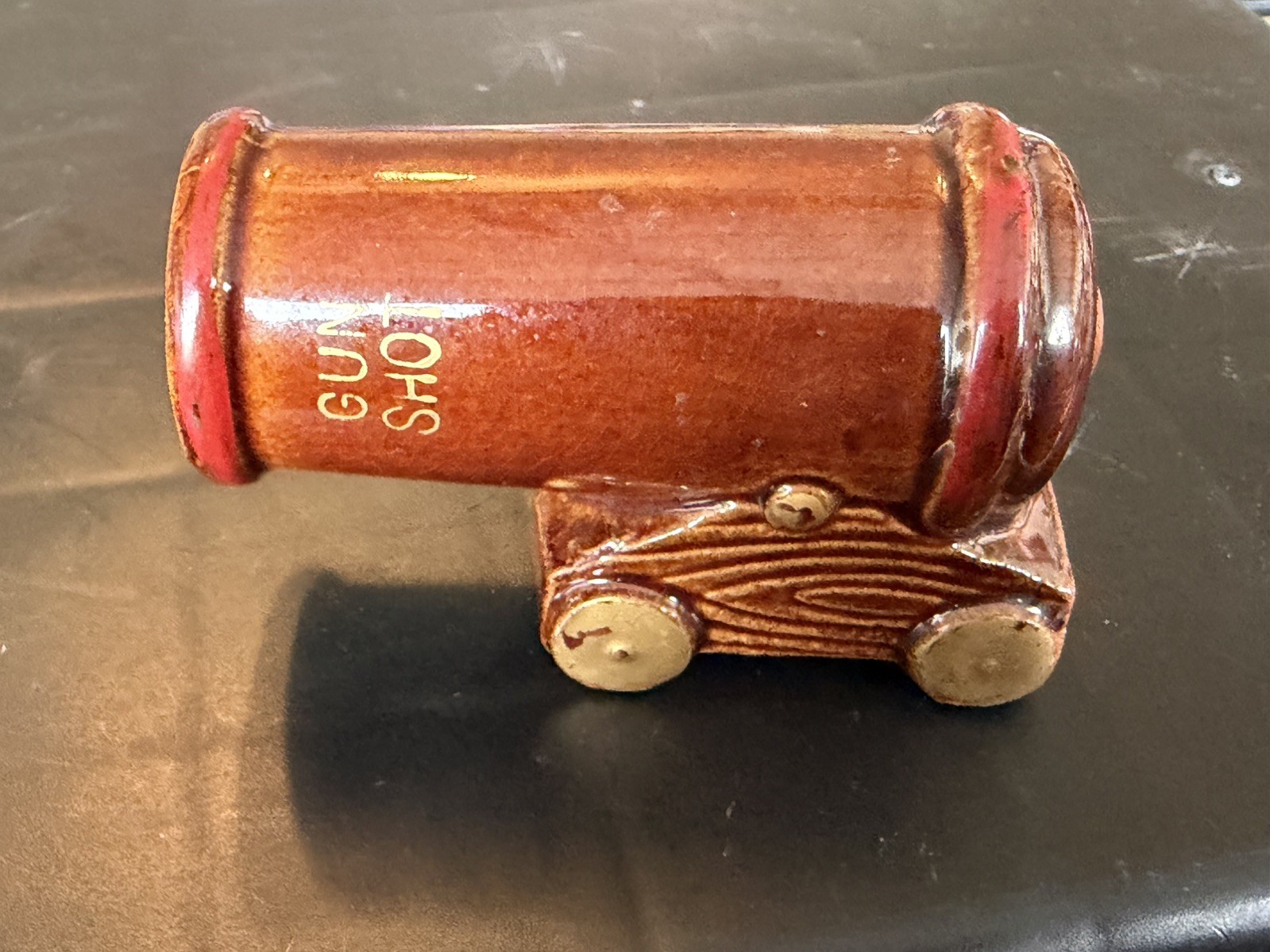 Vintage Red Pottery Pirate Ship Cannon Shot Glass Made in Japan