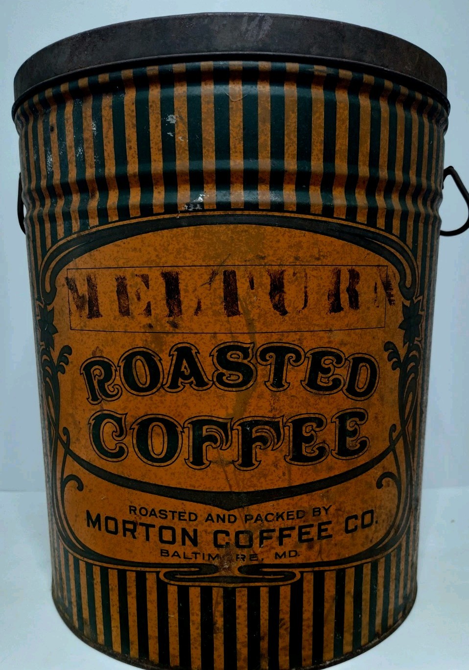 Rare Antique 25 Lb Melturn Roasted Coffee Tin Morton Coffee Co Baltimore