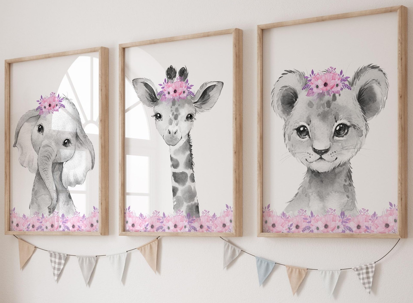 Eviepops Prints - Safari Animals Baby Girls Nursery Wall Art Set 3 (11x14 Eviepops Prints - Safari Animals Baby Girls Nursery Wall Art Set 3 (11x14