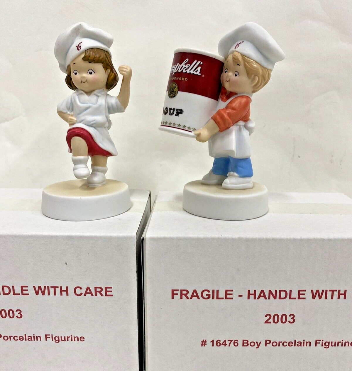 2003 Campbell's Soup  Boy Girl Porcelain Statue Figures 2 Piece Set