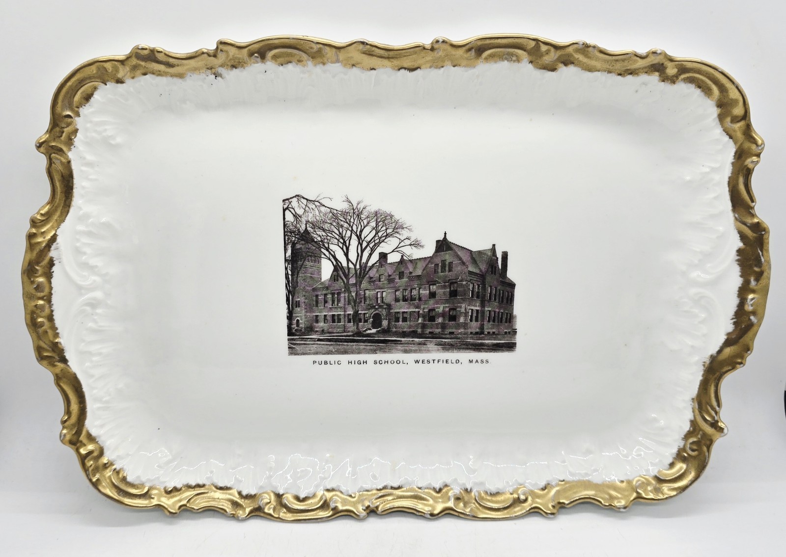 Vintage Westfield Massachusetts High School Porcelain Tray C.W. Skiff France