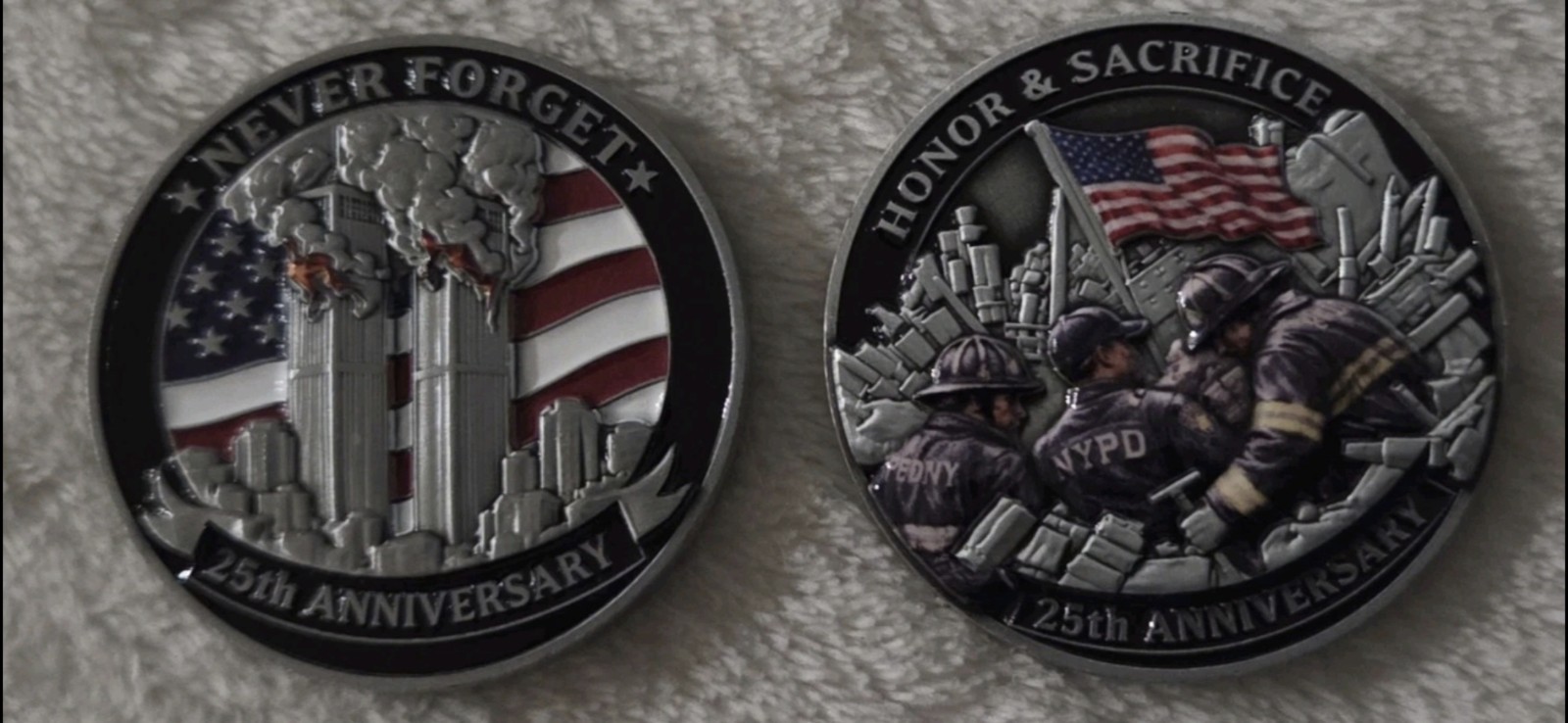 911 25th Anniversary Never Forget Heroes Challenge Coin 9/11 World Trade Centers