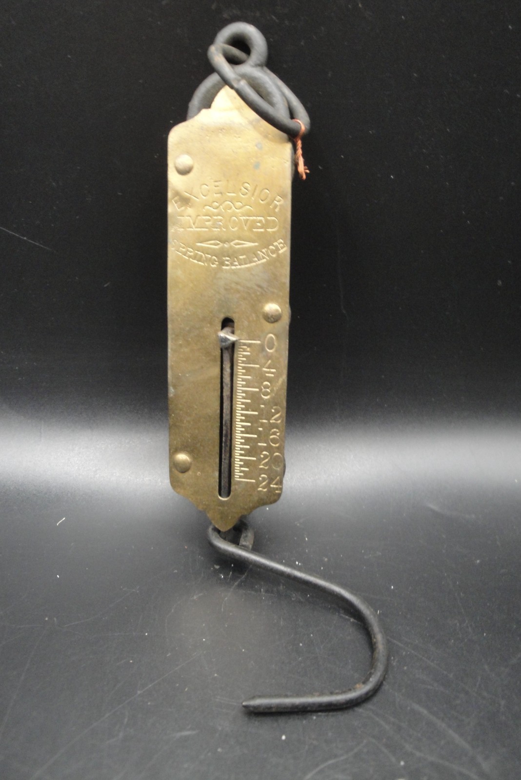 Vintage Excelsior Improved Spring Balance Hanging Scale 24 lbs. Brass and Metal Vintage Excelsior Improved Spring Balance Hanging Scale 24 lbs. Brass and Metal