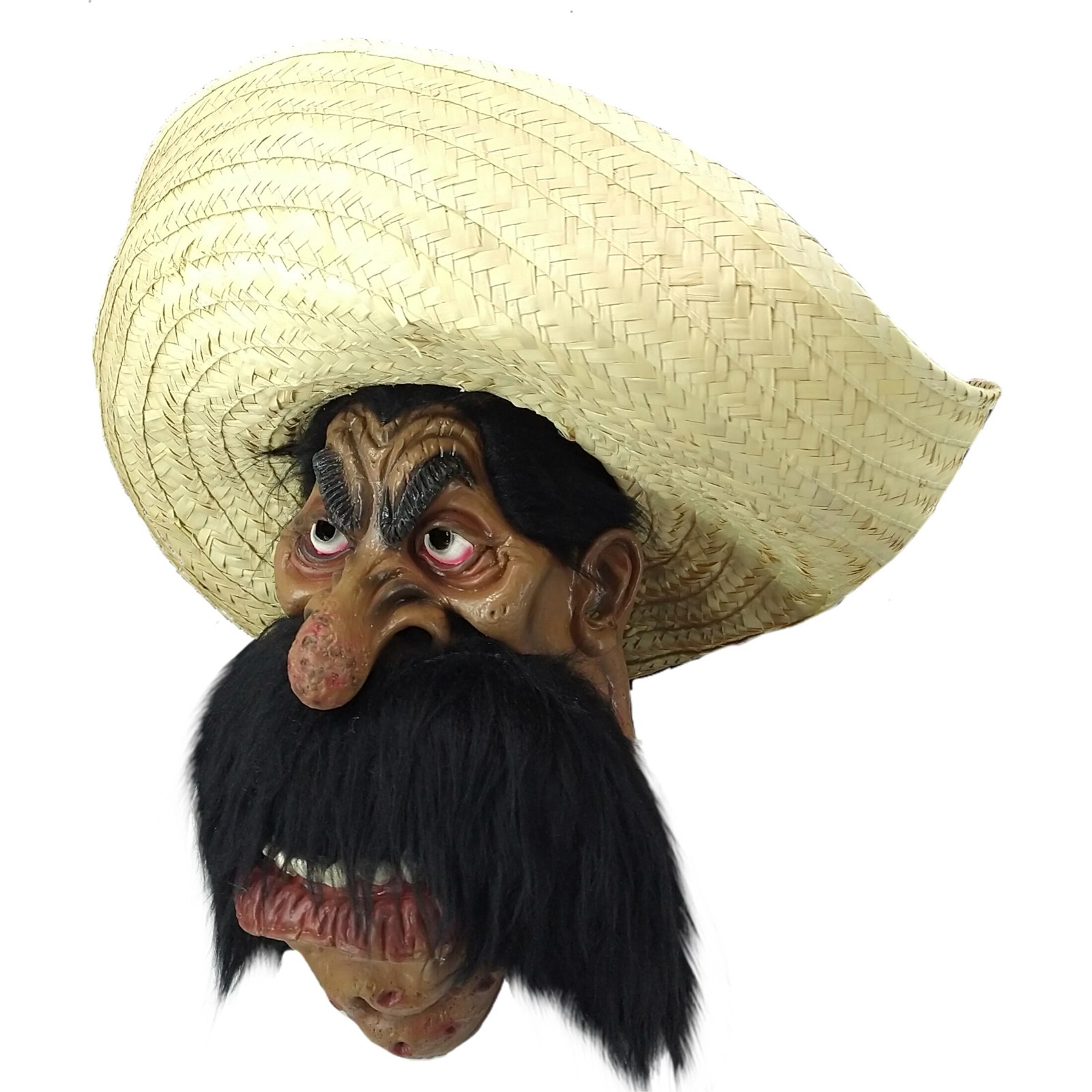 Zapata Head Latex Mask Mexican Revolutionary Sombrero Mustache Halloween Costume