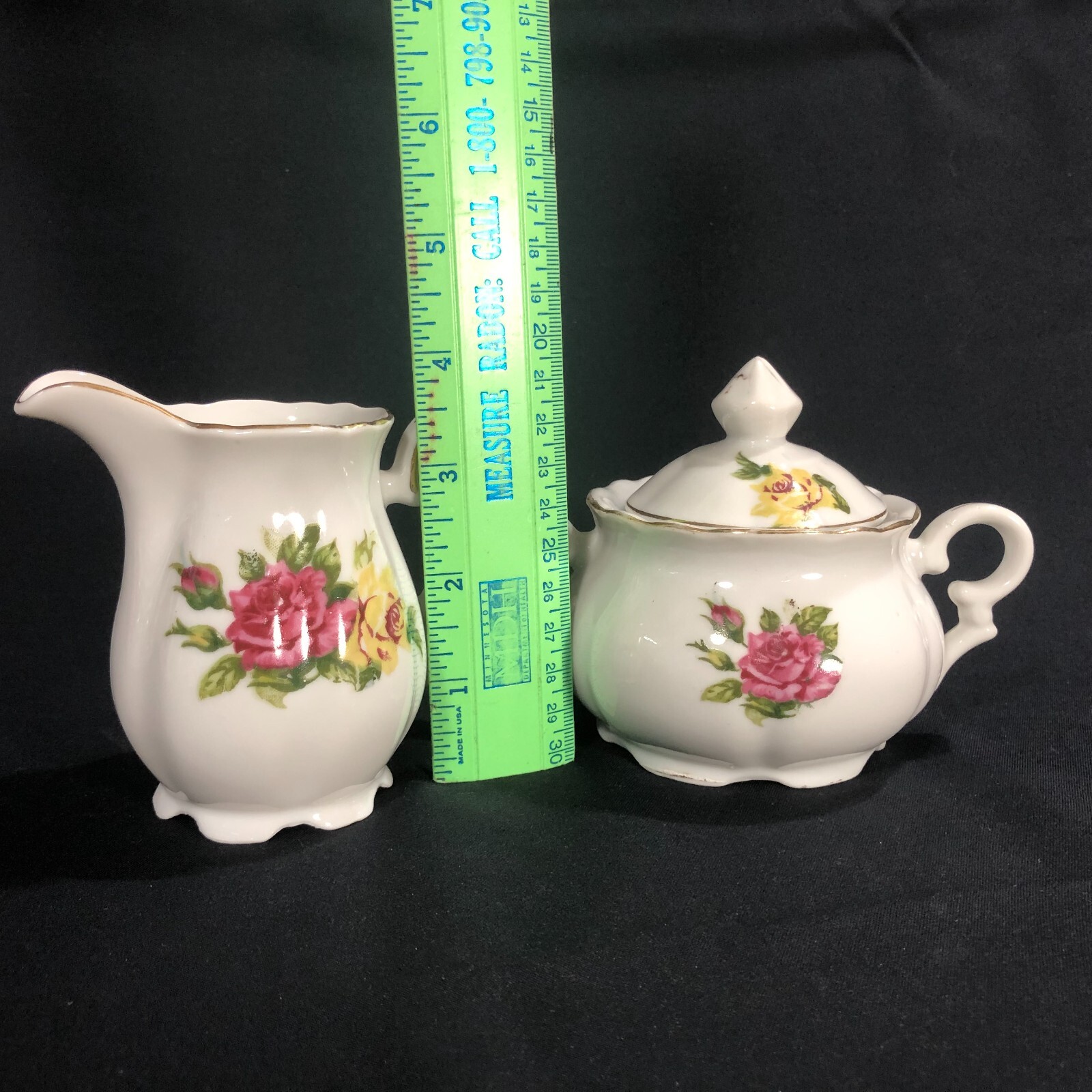 Sugar Bowl & Creamer Lavender Roses Floral Design & Gold Trim Made In Japan