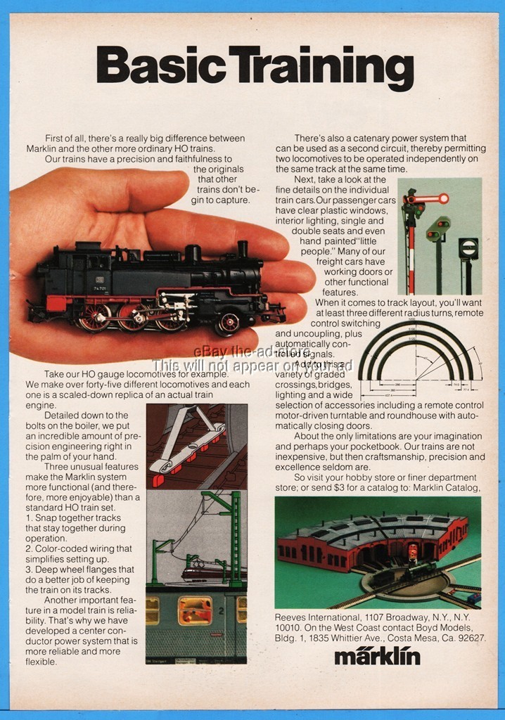 1979 Reeves International Costa Mesa CA Marklin HO Train Locomotive Photo Ad