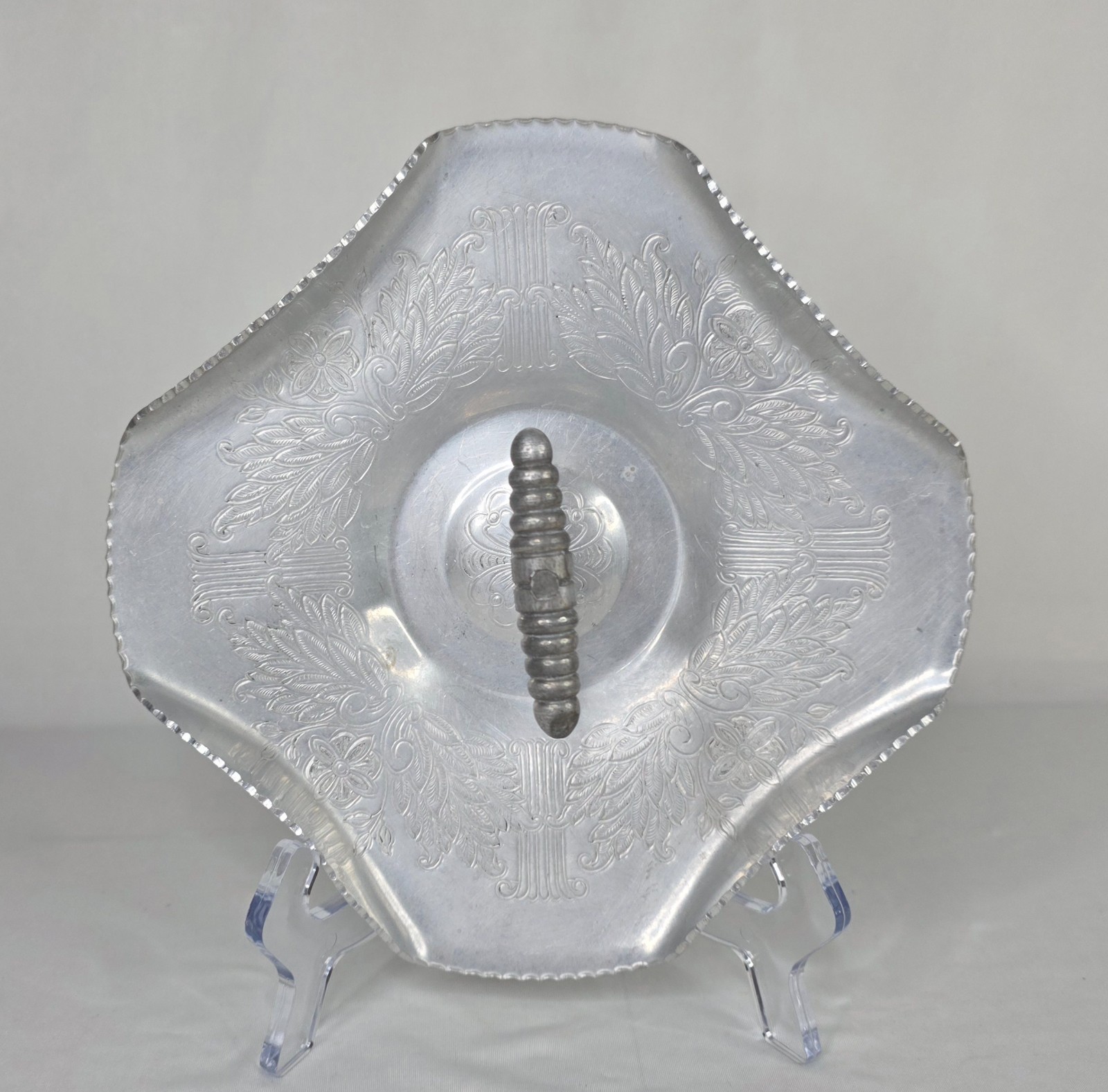 Vintage Aluminum Candy & Nut Dish with Handle | Embossed Design | 1940s-1950s