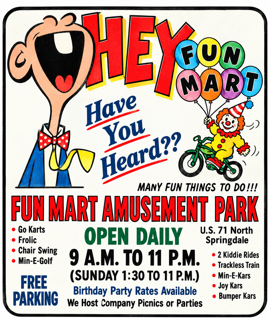 Vintage Fun Mart Amusement Park Ad Magnet – Springdale, Arkansas
