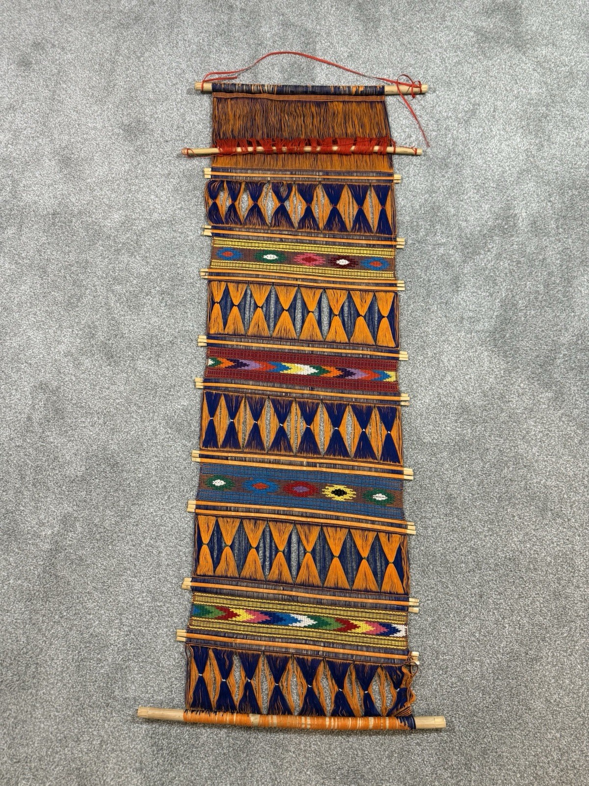 Vtg Backstrap Loom Woven Folk Art Hanging Wall Textile Latin American Tapestry