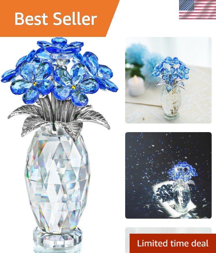 Crystal Flower Figurine Blue Forget Me Not Gift for Women Home Decor Crystal Flower Figurine Blue Forget Me Not Gift for Women Home Decor