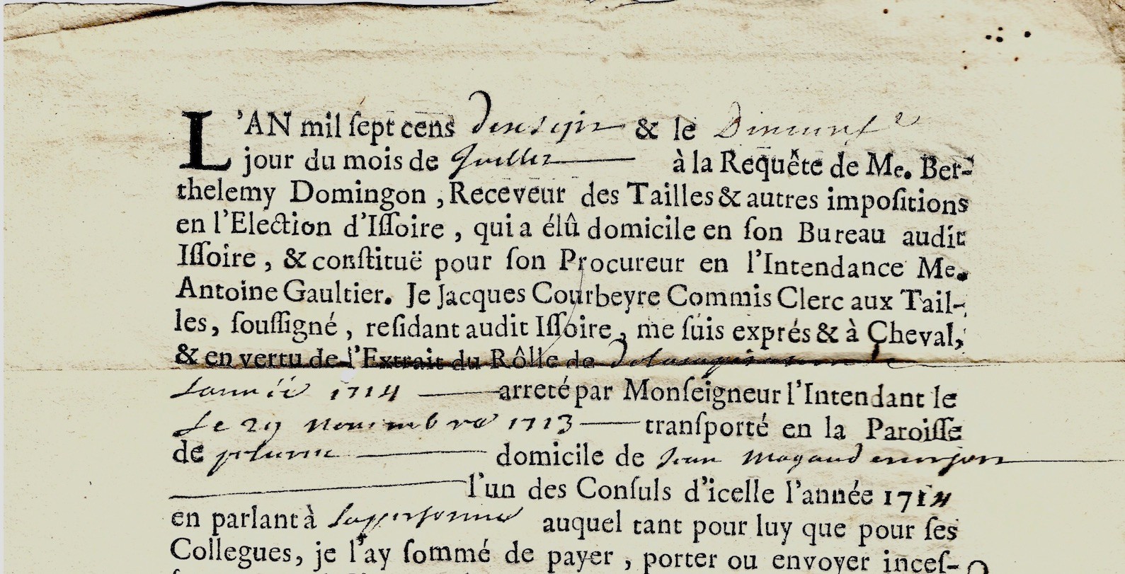 1717 Puy-de-Dôme MAGAUD consul refuses to pay tax, seized by COURBEYRE 1717 Puy-de-Dôme MAGAUD consul refuses to pay tax, seized by COURBEYRE