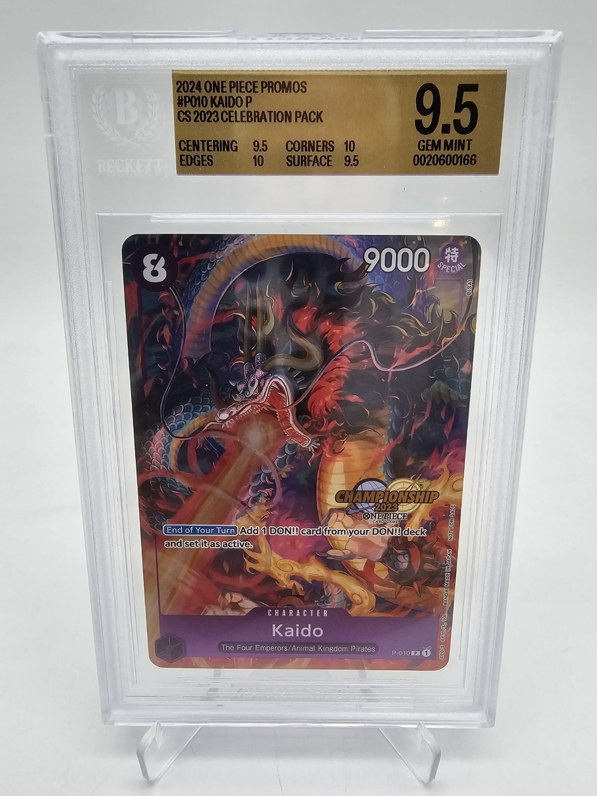 BGS 9.5 GEM MINT One Piece Kaido P-010 Championship 2023 Celebration