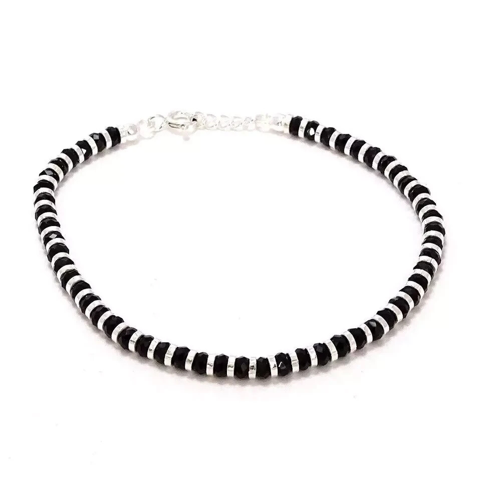 1 Pc Sterling Silver Bracelet Black Beads Nazariya Bracelet For Women 7 inch