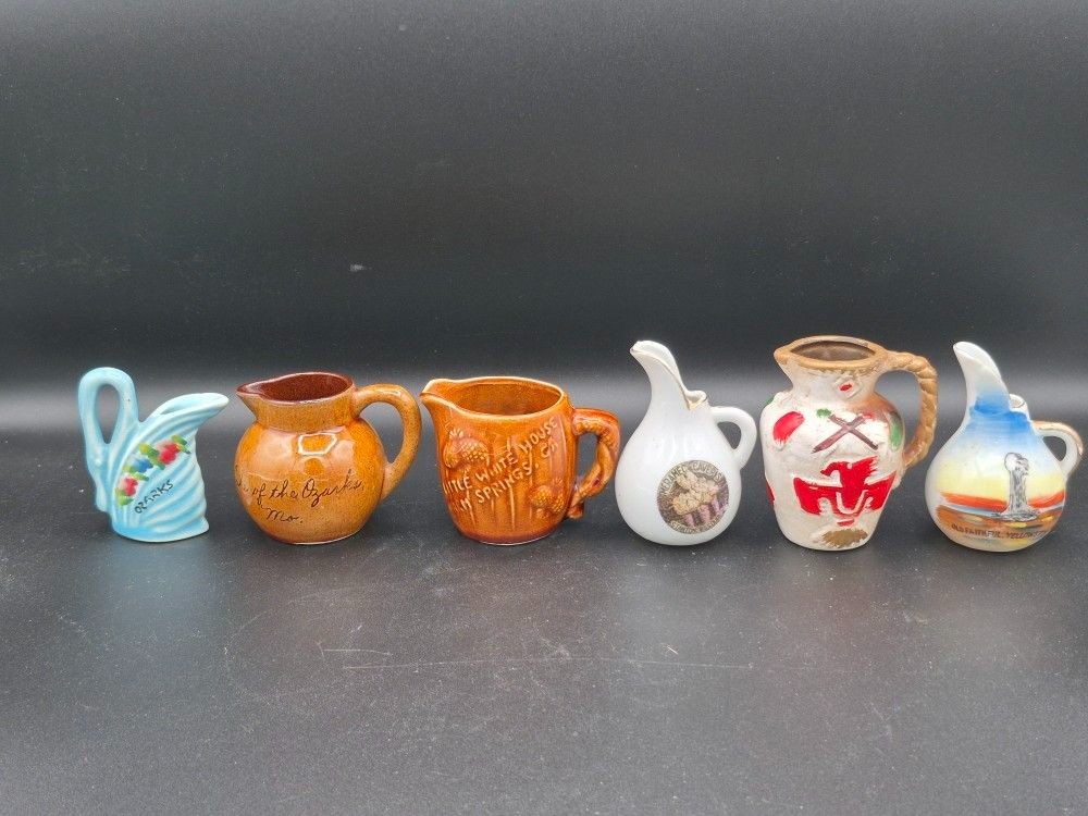 Lot Of 6 Vintage Souvenir Small Pitchers, Various Places