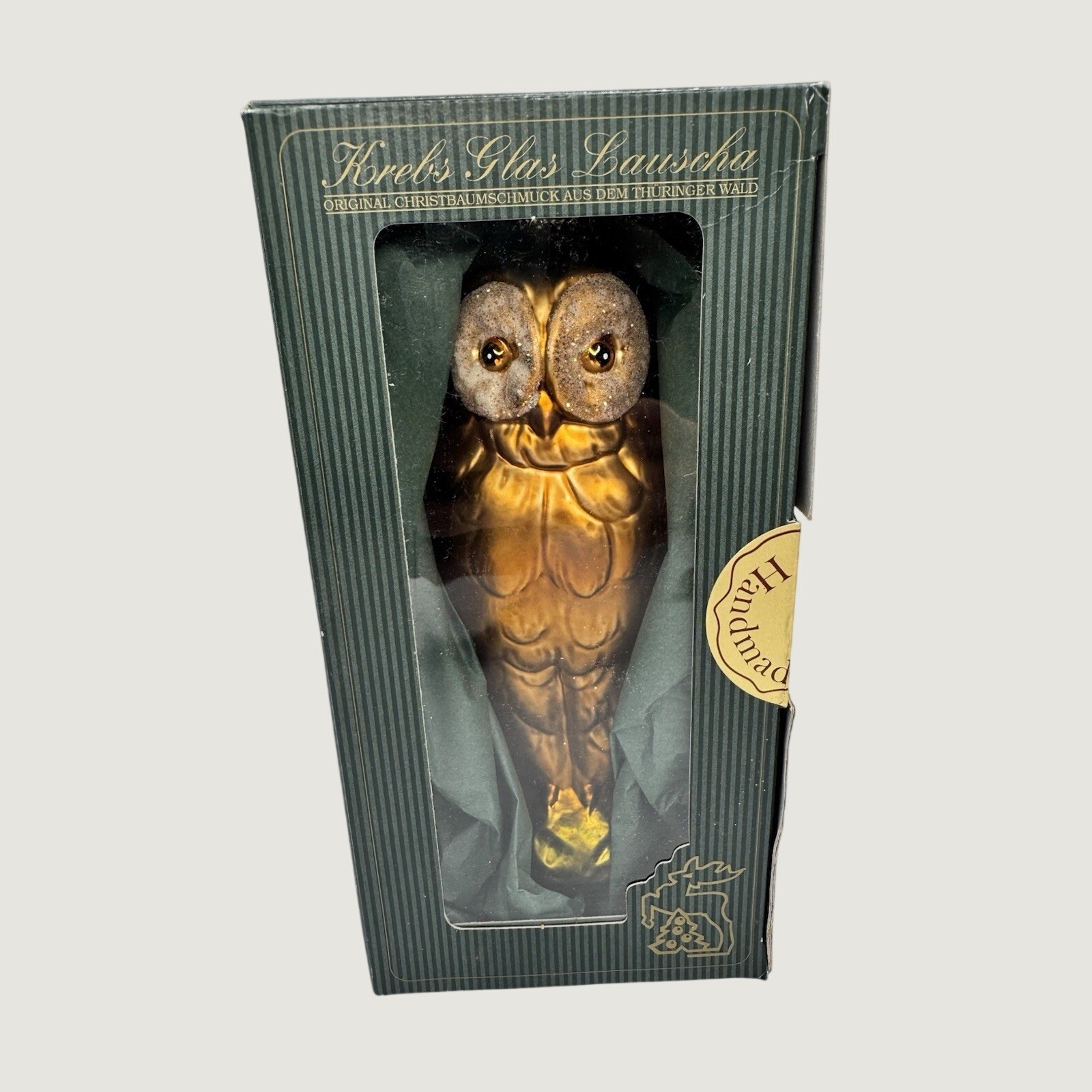 Krebs Glas Lauscha Handmade Owl Glass Christmas Ornament Europe Boxed 5.5in