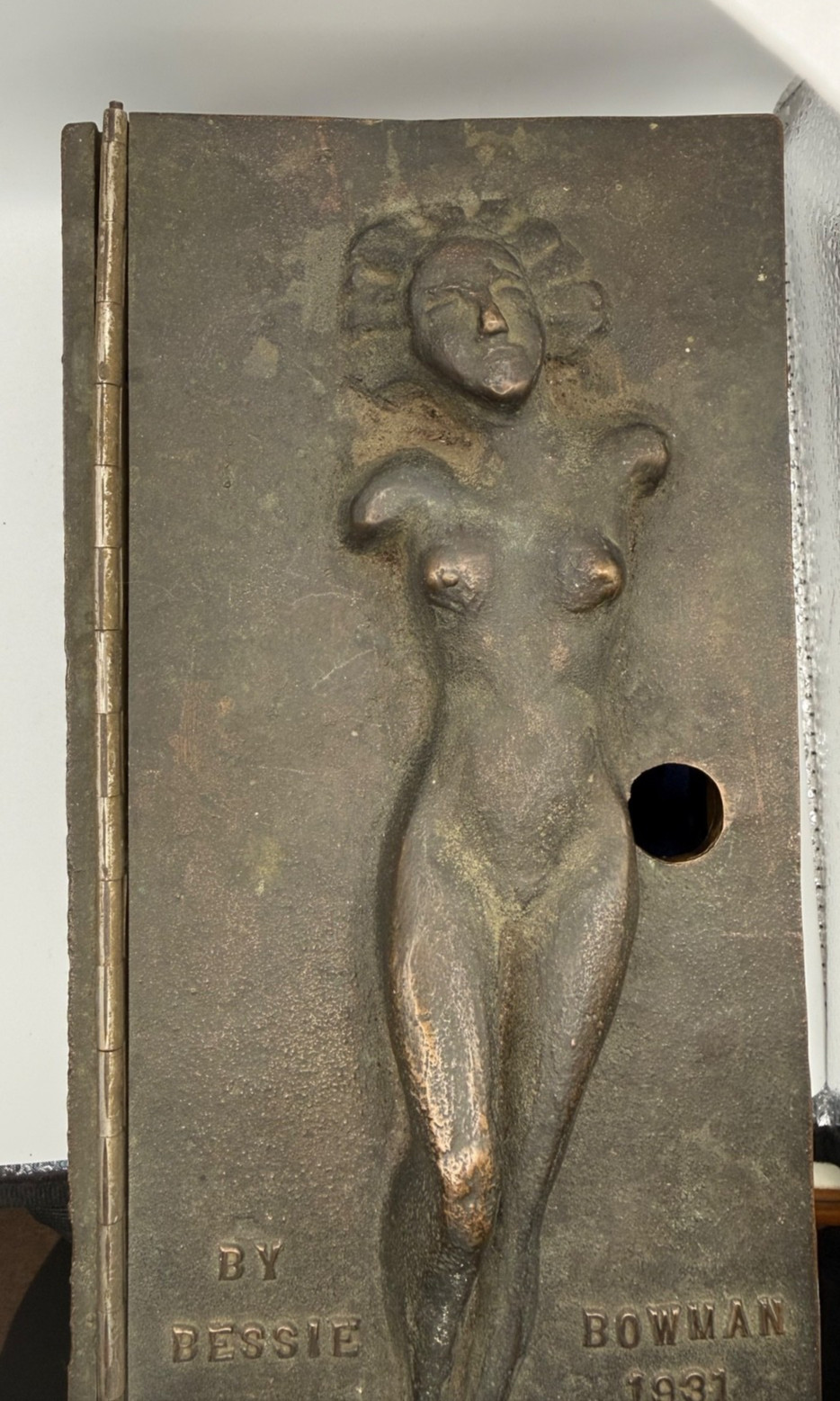 Rare Art Deco Bronze Nude Figural Box Signed Bessie Bowman 1931 Jewelry Document