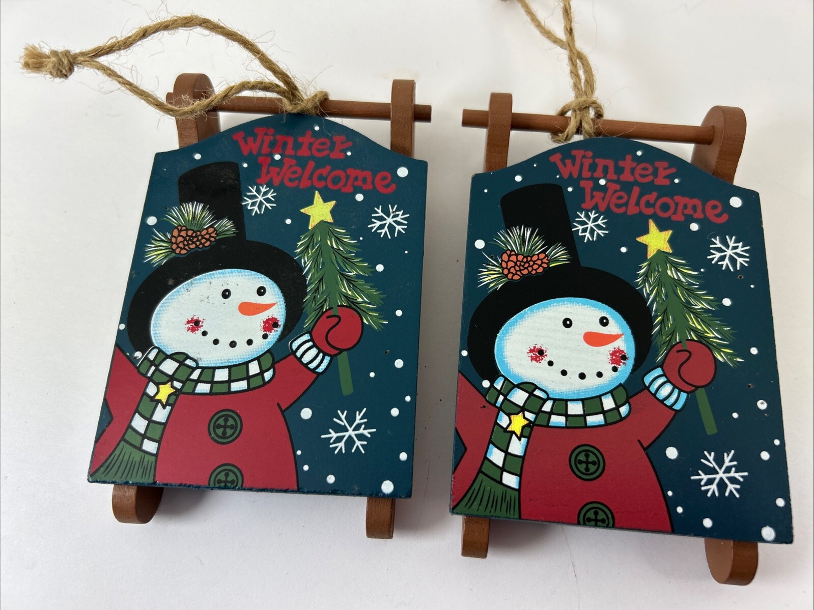 2 Creative Design Limited Wooden Sled 2012 Christmas Ornament 4 1/2” X 3”