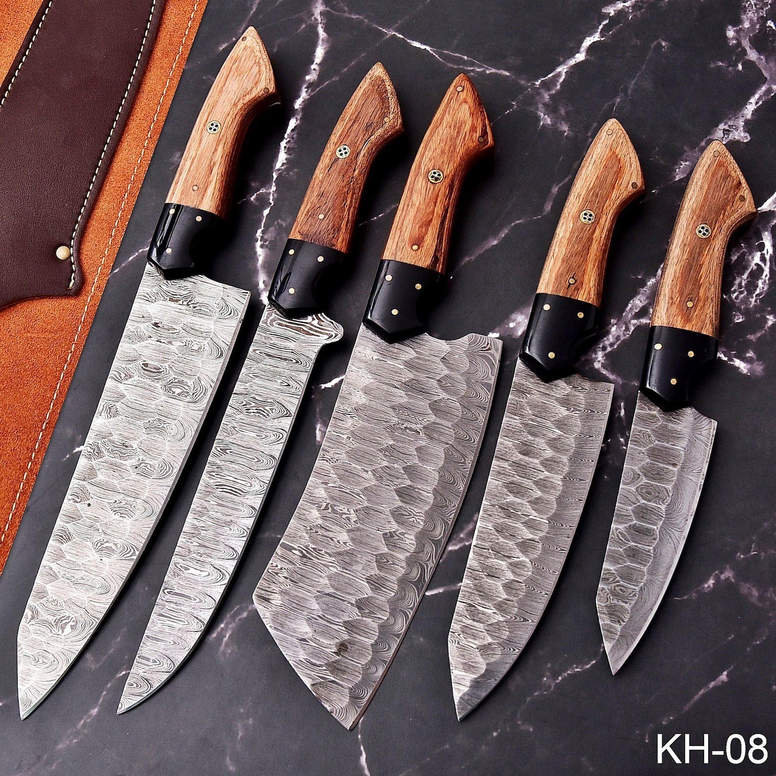 Custom Handmade CHEF KNIFE Set Kitchen Knives Cutlery Forged Damascus Steel 034