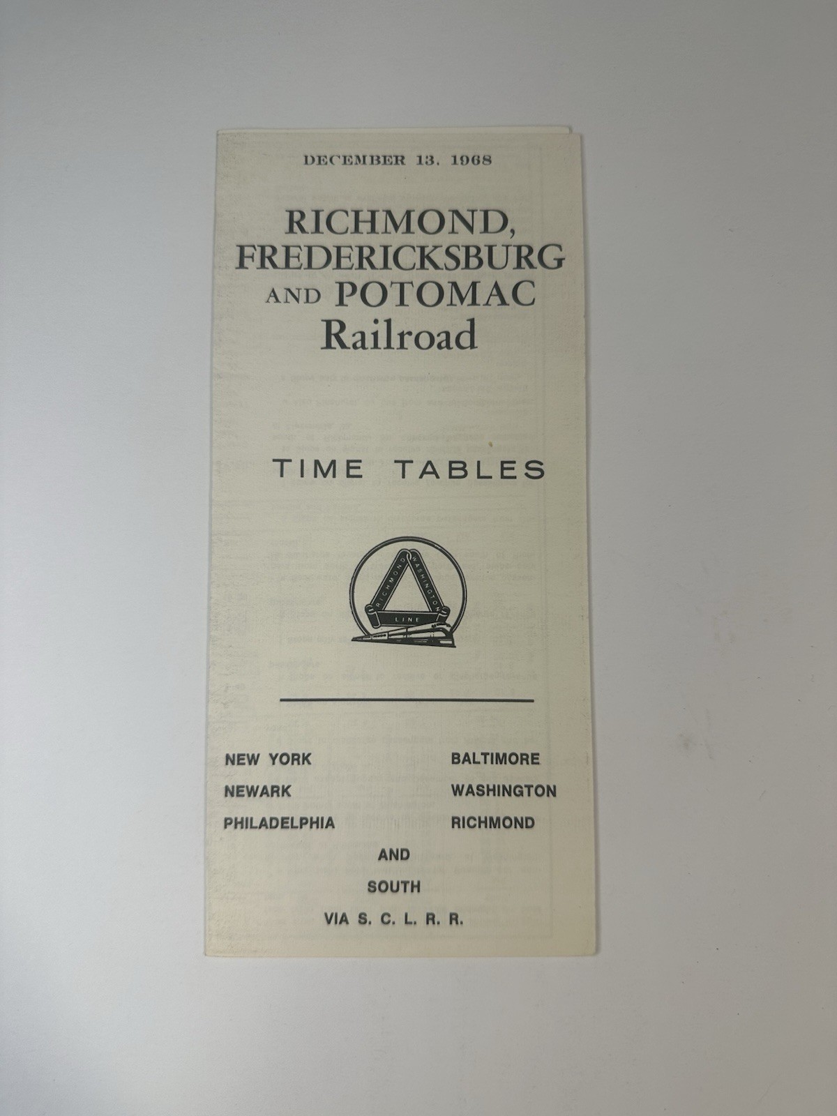 Vintage 1968 RF&P Railroad Timetable Seaboard Coast Line SCL Route RF&P Map