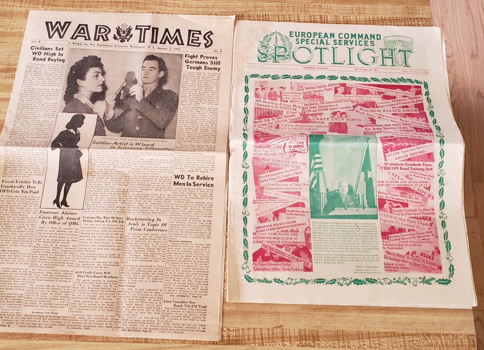 WWII NEWSPAPERS War Times and EUCOM Special Services Spotlight ETO 1945 1948 WWII NEWSPAPERS War Times and EUCOM Special Services Spotlight ETO 1945 1948