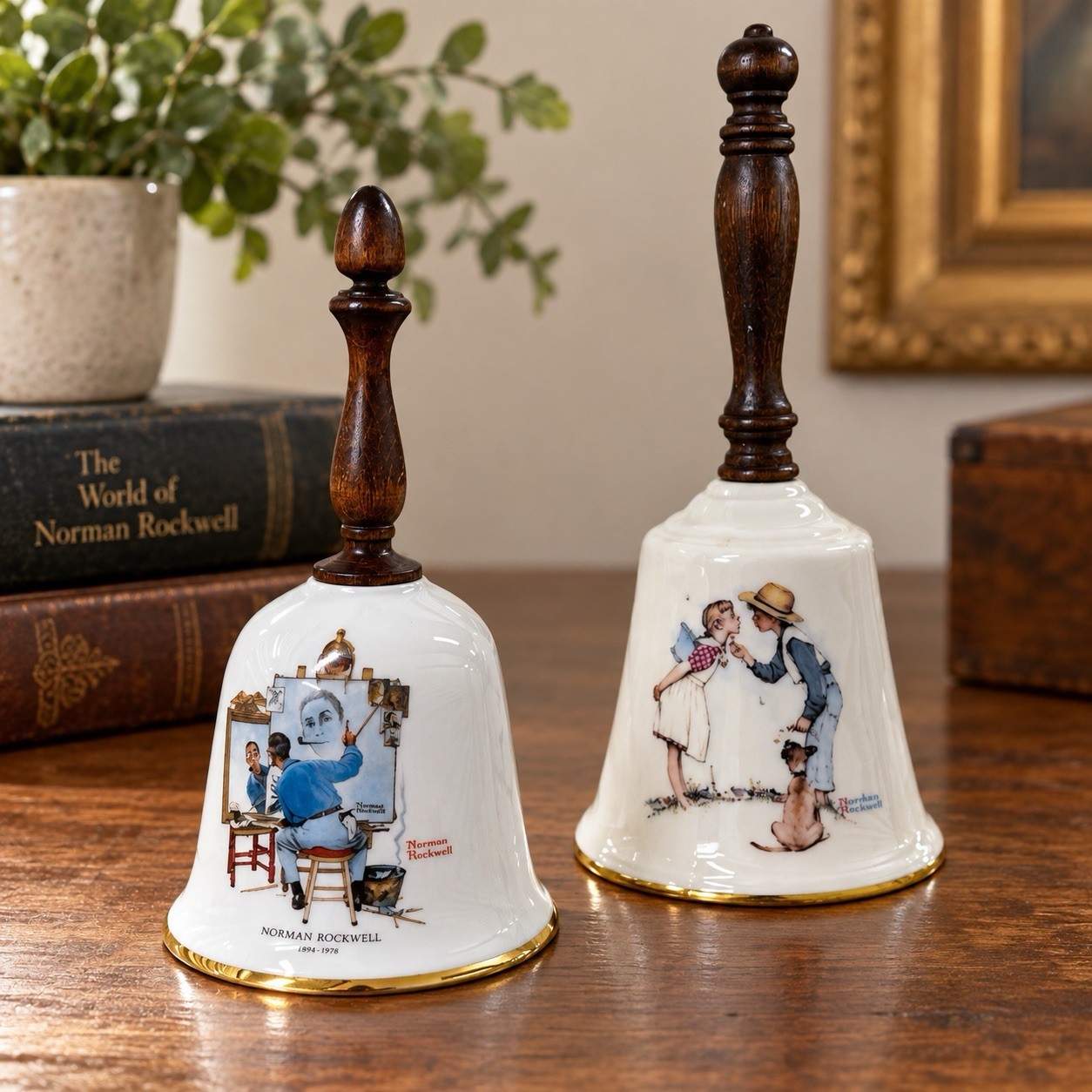 Vintage Norman Rockwell Gorham Danbury Mint 1979 Porcelain Bells Lot of 2