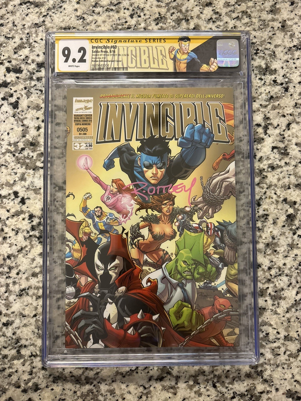 Invincible # 60 Italian Foil Variant Cover CGC 9.2 Signed by Ryan Ottley Invincible # 60 Italian Foil Variant Cover CGC 9.2 Signed by Ryan Ottley