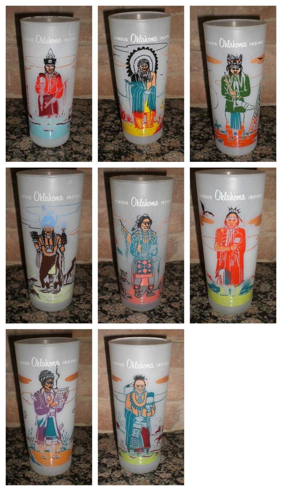 Acee Blue Eagle Famous Oklahoma Indian Series Frosted Tumblers Set Of Eight Acee Blue Eagle Famous Oklahoma Indian Series Frosted Tumblers Set Of Eight